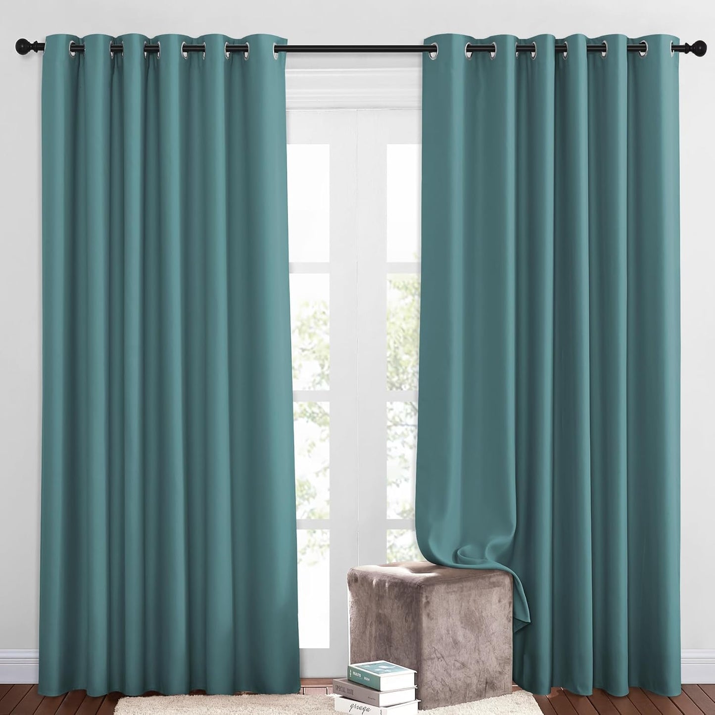 NICETOWN Room Darkening Slding Glass Curtain Panels - Window Treatment Thermal Insulated Grommet Light Blocking Drapes for Bedroom/Home Office (2 Panels, 80 by 84, Sea Teal)