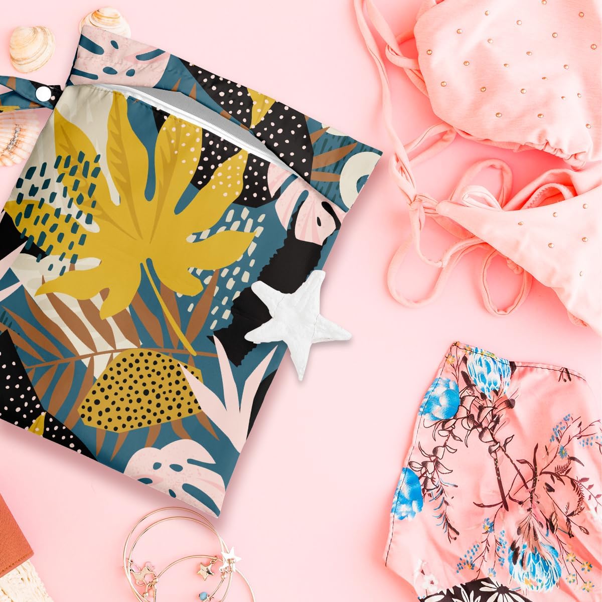 Wet Bag, Wet Dry Bag, Wet Bag for Swimsuit, Travel, Beach, Pool, Diapers, Dirty Yoga Gym Clothes, Makeup Bag, Waterproof Tropical Palm Leaves Decor Jungle Palm Leaf Favors