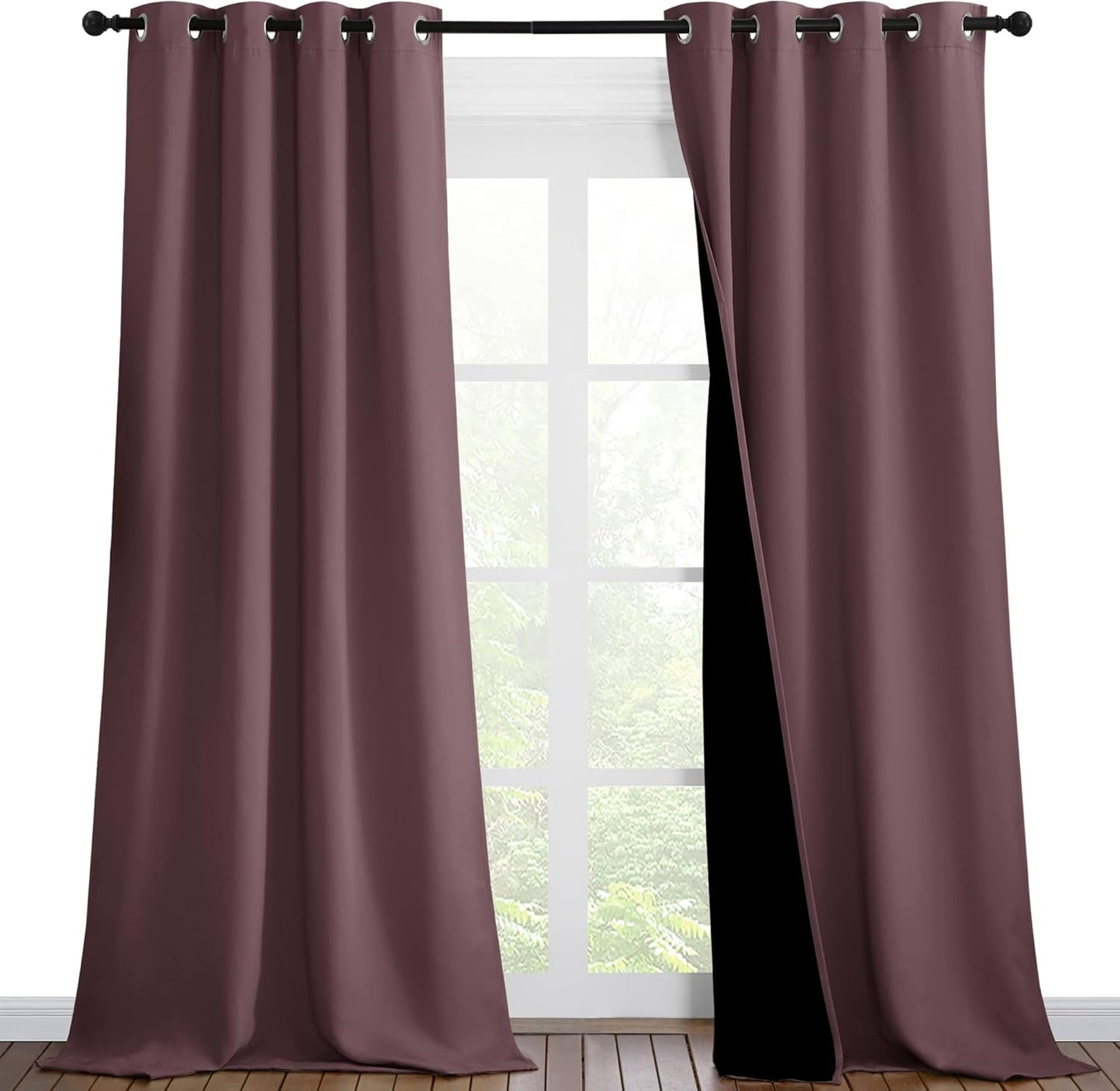 NICETOWN Thermal Insulated 100% Blackout Curtains, Noise Reducing Performance Drapes with Black Lining, Full Light Blocking Drapery Panels for Patio (Dry Rose, 1 Pair, 46 inches x 90 inches)