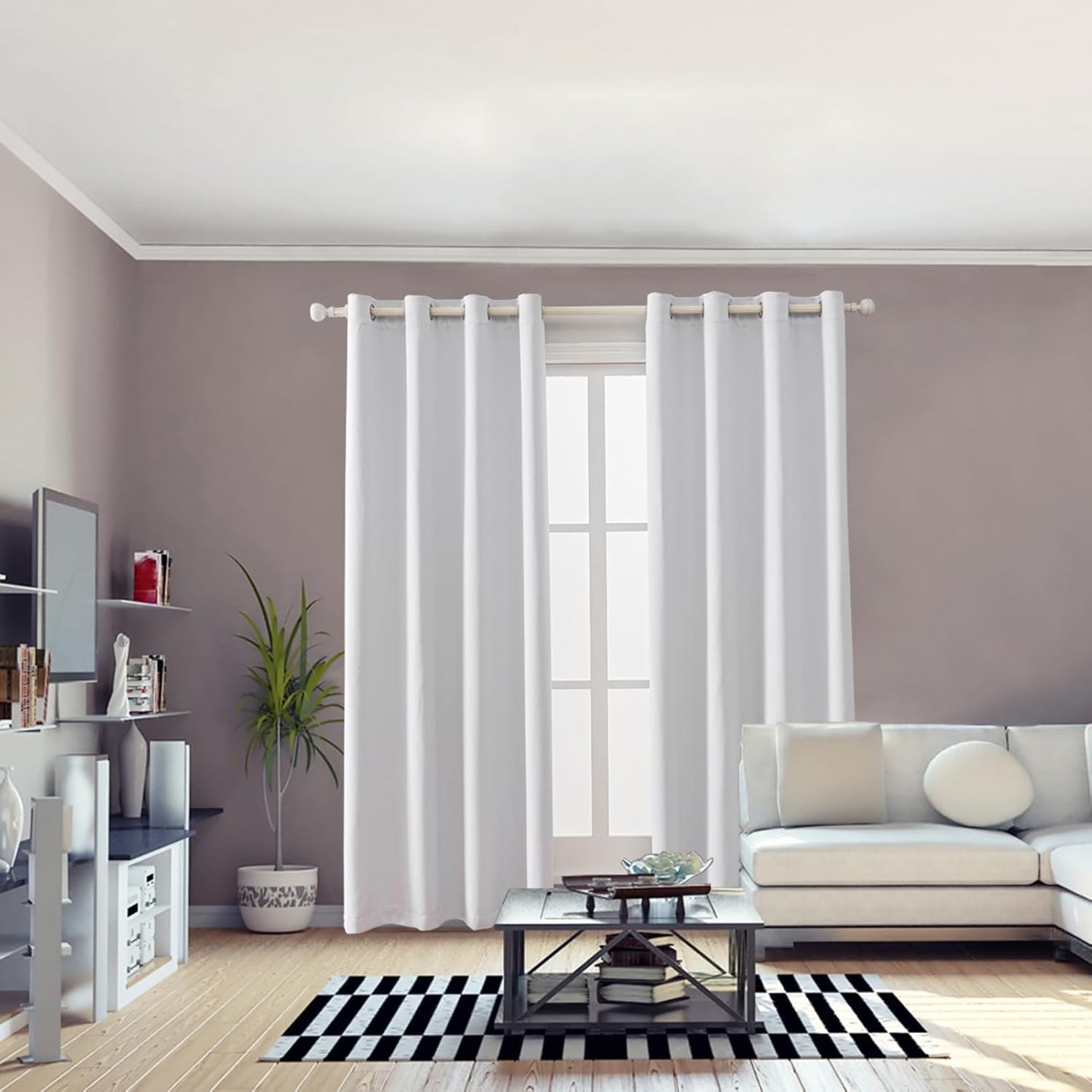 Anytime 100% Blackout Curtain Set, Thermal Insulated & Energy Efficiency Window Draperies for Guest Room, Full Shading Panels for Shift Worker and Light Sleepers（Greyish White, 2 Panels, 52W x 80L）