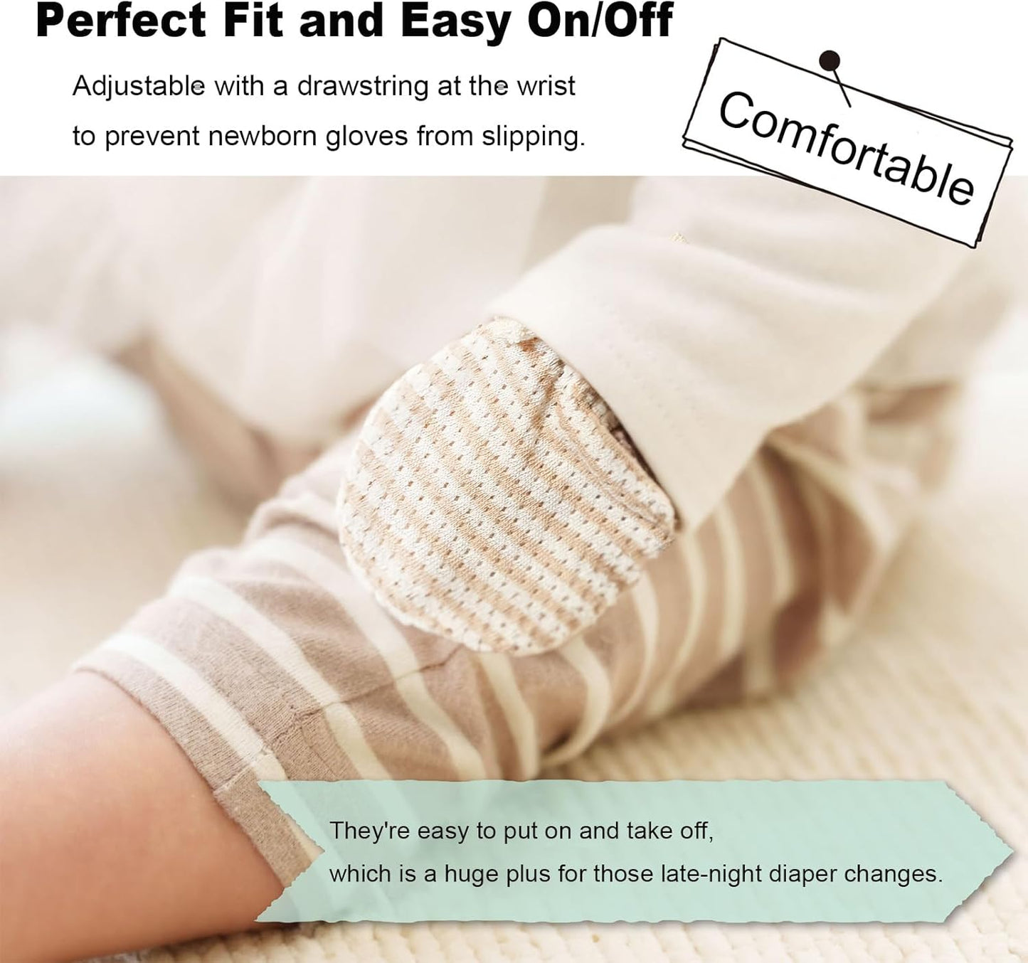 Newborn Mittens No Scratch 100% Organic Cotton 3 Packs Mitts Baby Boy Girl Neutral With String 0-12 months