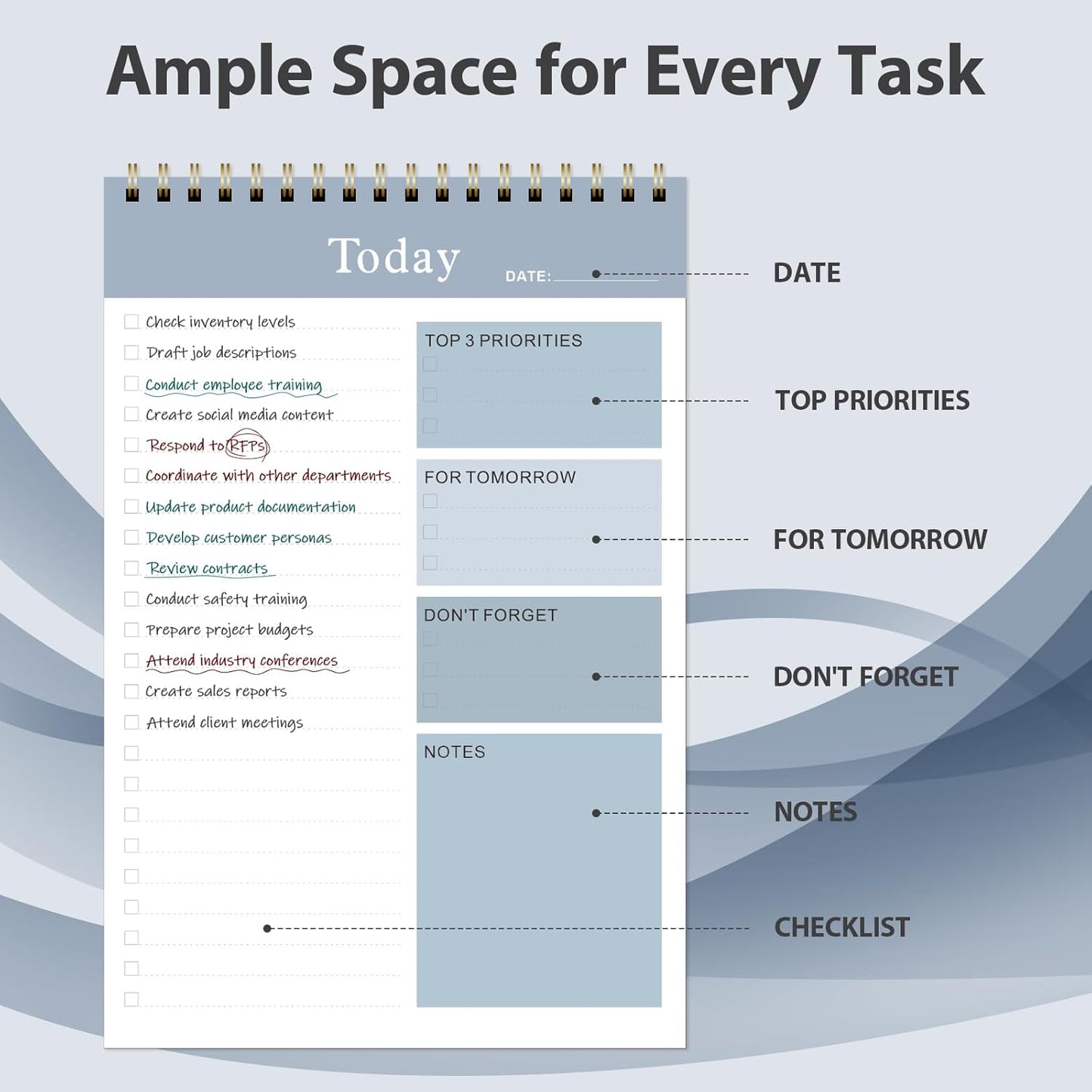 Weekly To Do List Notepad, Undated Planner with 52 Sheets (8.5''x11''), Desk Weekly Planner for Women & Man, Home School & Work (F-Blue)