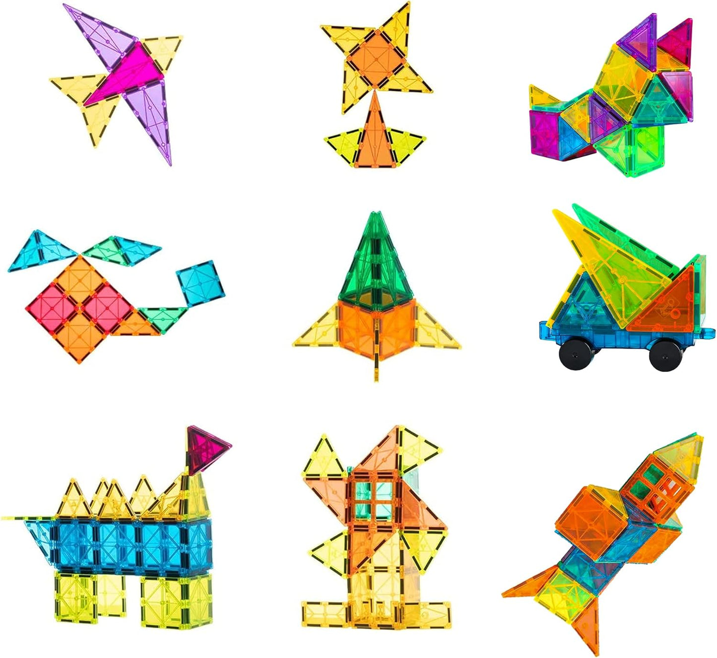 Bmag 100PCS Magnet Building Blocks with 2 Cars for Kids, Magnetic Tiles Stacking Building Set for Boys Girls, STEM Preschool Educational Learning Construction Toy