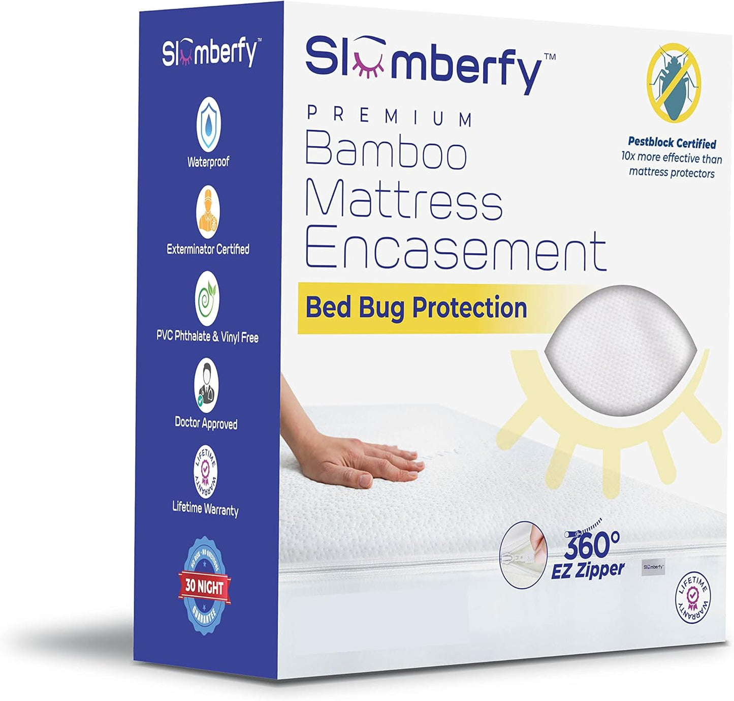King Size Waterproof Bamboo Mattress Encasement by Slumberfy - Premium Skin-Safe Mattress Protector with 360° EZ Zipper, Lab-Tested Bed Bug, Zippered Encasement (76x80 in)