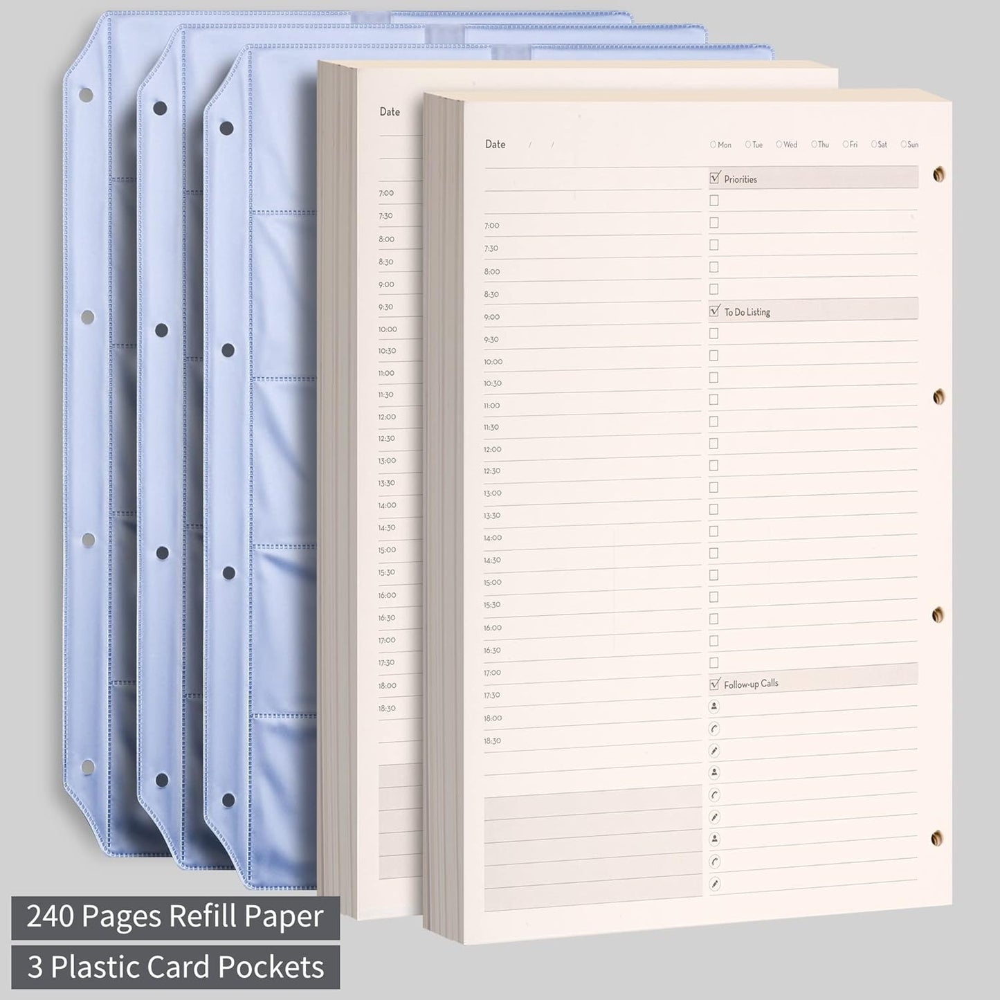 EMSHOI Undated Daily Planner 8.5" X 11", A4 to Do List Notepad, 240 Pages Ring Binder Planner Hardcover Leather Notebook for Work Business Meeting, with Yearly Schedule, Habit Tracker, Blue