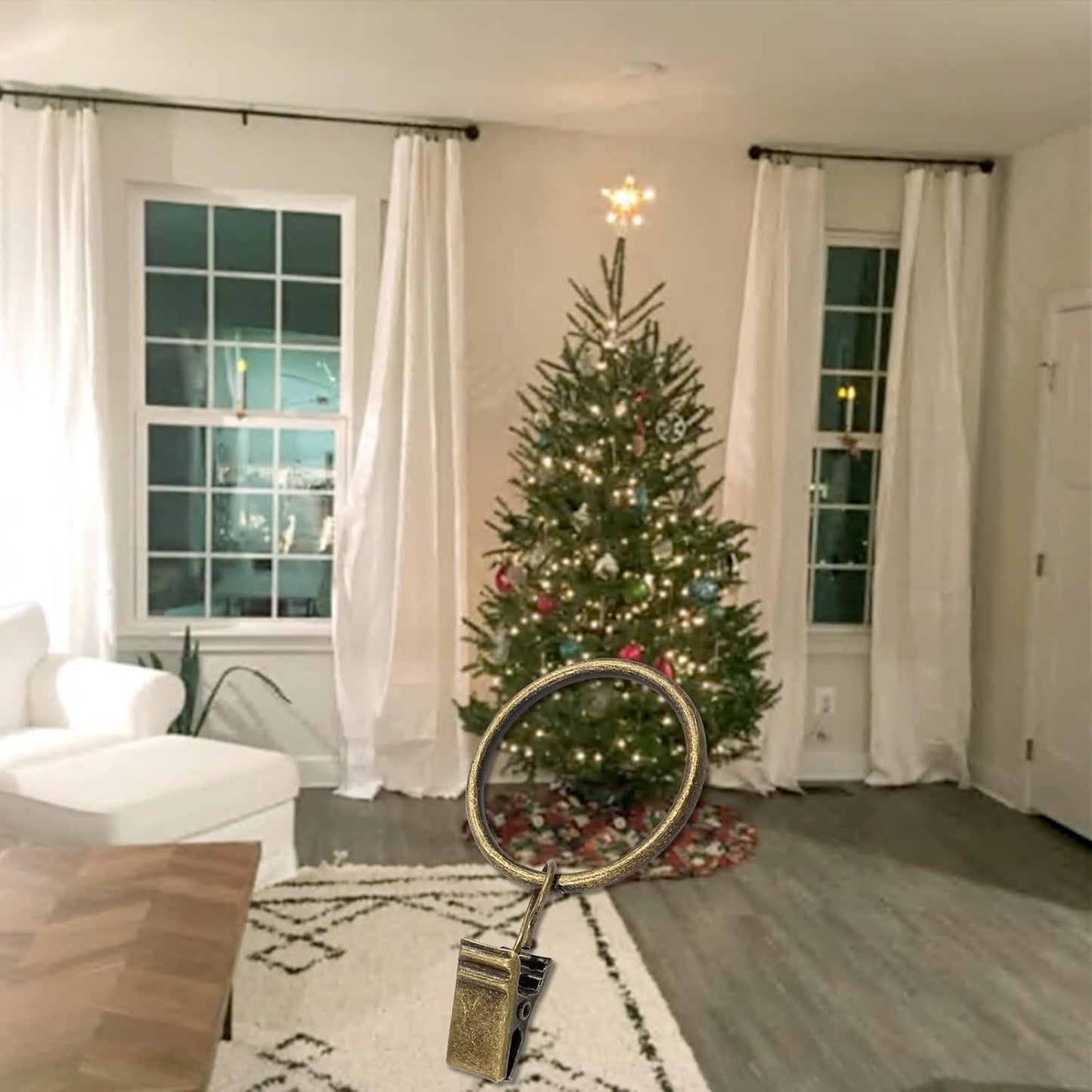 40 Pack Bronze Curtain Rings with Clips, Curtain Hooks Hangers Clip Rings for Hanging Drapes Bows Hat, Drapery Rings 1.26 in I D, Fits up to 1 in Diameter Curtain Rod.