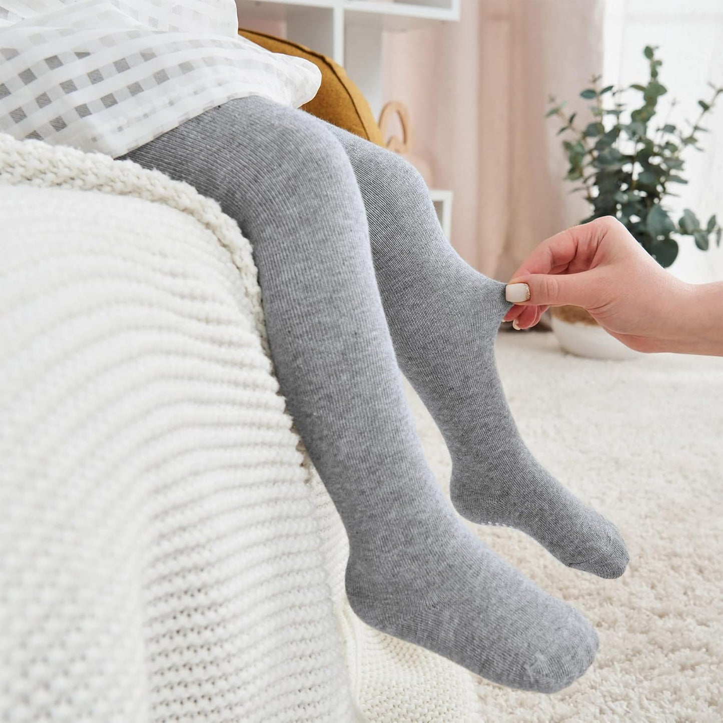 Zando Baby Girls Tights Cozy Cotton Infant Non Slip Grip Leggings Toddler Solid Knit Pantyhose Warm Newborn Stockings