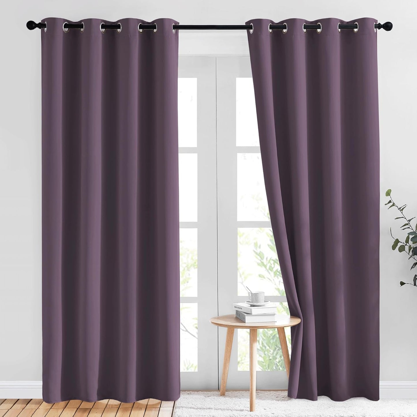 NICETOWN Plum Curtains for Living Room 84 inches Long - Plum Grommet Room Darkening Window Treatments Sound Reducing Drapes for Bedroom, 2 Panels, W52 x L84