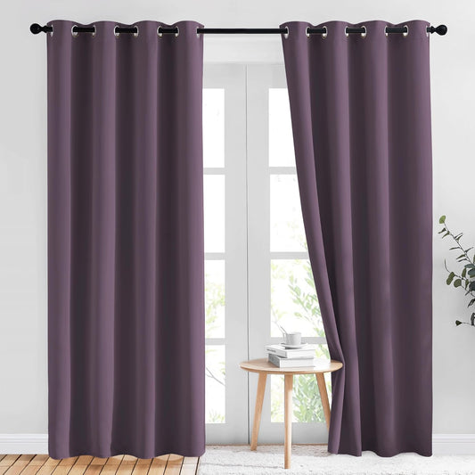 NICETOWN Plum Curtains for Living Room 84 inches Long - Plum Grommet Room Darkening Window Treatments Sound Reducing Drapes for Bedroom, 2 Panels, W52 x L84