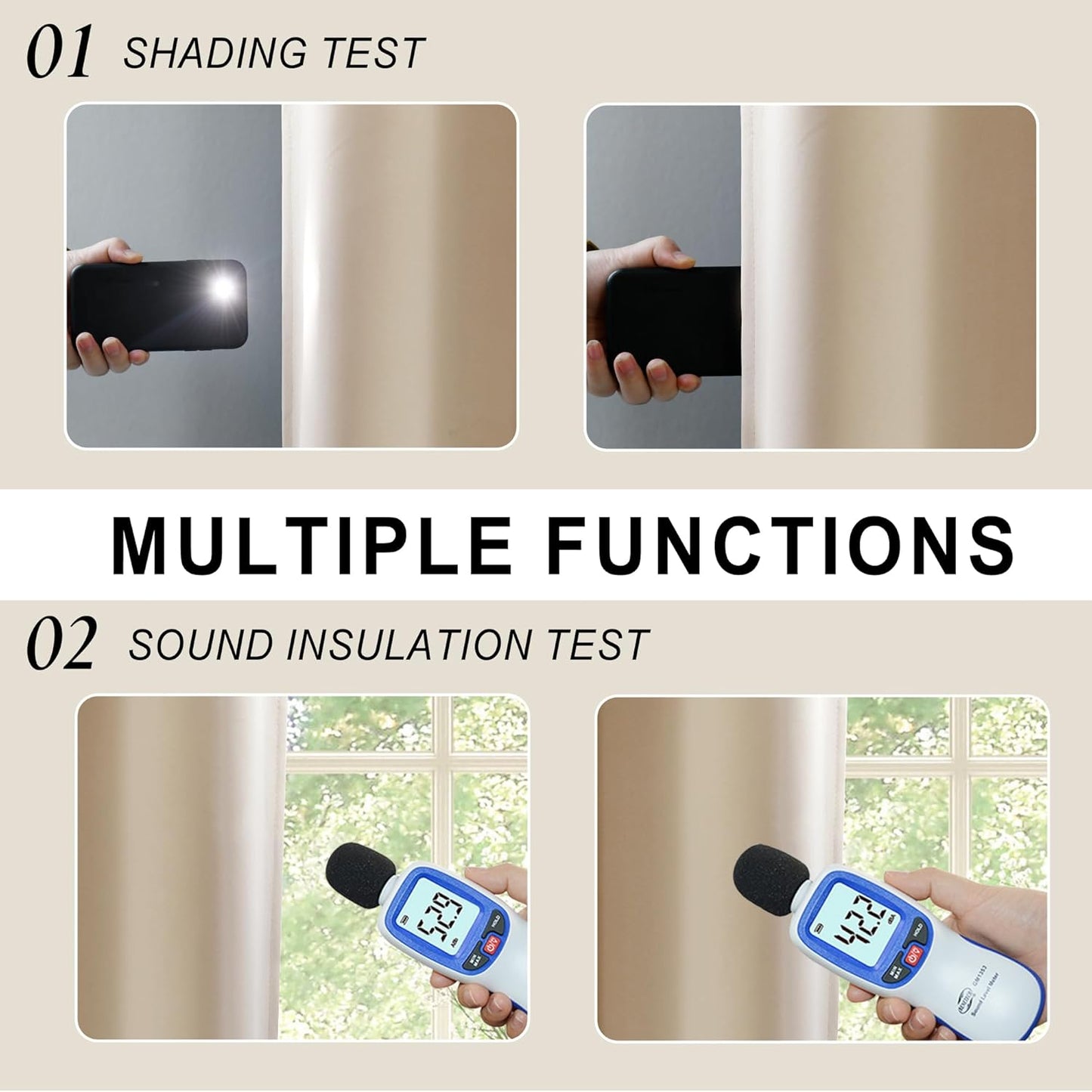 XWZO 100% Beige Blackout Window Curtains with Tiebacks- Noise Reduction and Light Blocking Rod Pocket Curtains with Black Liner for Studio, Basement Room, Biscotti Beige, W42 x L45, Set of 2 Panels