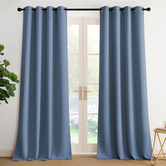NICETOWN Stone Blue Blackout Curtains 90 inch Long, Thermal Insulated Grommet Privacy Energy Saving Shades for Bedroom, Living Room, Bathroom, Laundry, Patio, Closet, 2 Panels, W52 x L90