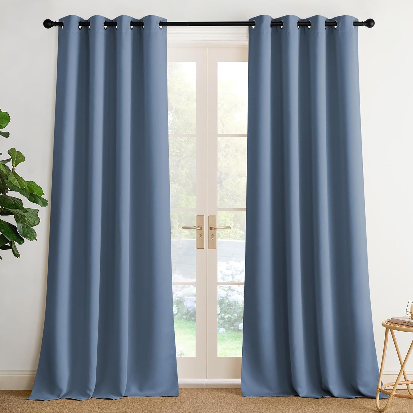 NICETOWN Stone Blue Blackout Curtains 108 inch Long, Thermal Insulated Grommet Privacy Energy Saving Shades for Bedroom, Living Room, Bathroom, Laundry, Patio, Closet, 2 Panels, W52 x L108