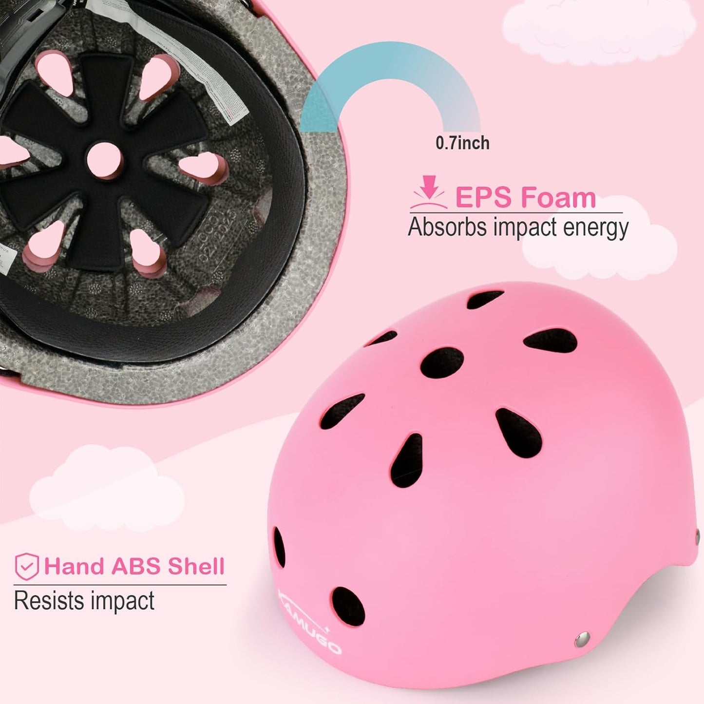 KAMUGO Kids Bike Helmet, Toddler Helmet for Ages 2-8 Boys Girls with Sports Protective Gear Set Knee Elbow Wrist Pads for Skateboard Cycling Scooter Rollerblading