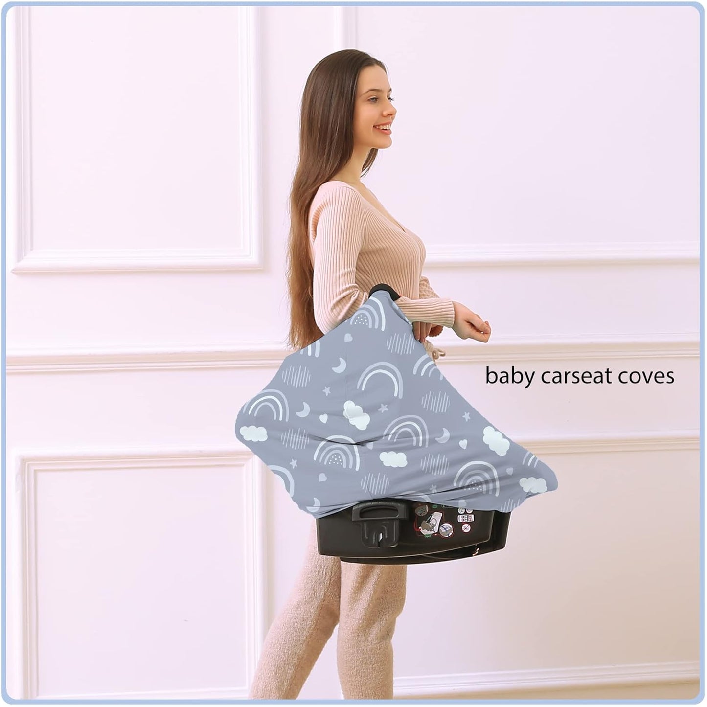Car Seat Covers for Babies - Multi- use Nursing Carseat Canopy, Breastfeeding Covers, Baby Shower Gifts for Boys and Girls (Grey Rainbow)