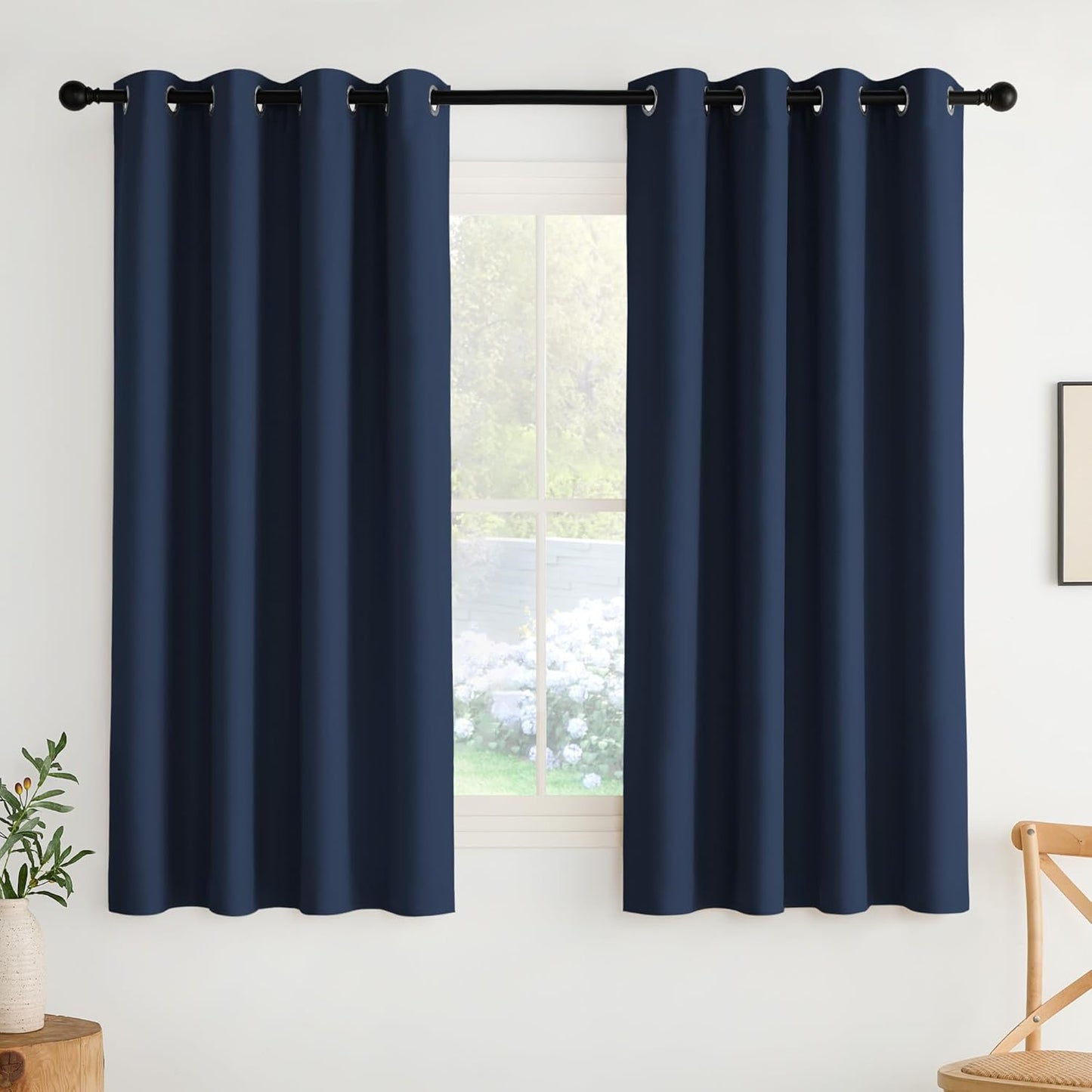 NICETOWN Navy Blue Blackout Panels 63 Inches Long - Grommet Thermal Insulated Shades for Living Room, Yard, Kid's Room, Laundry, Pantry - 1 Pair, W52 x L63