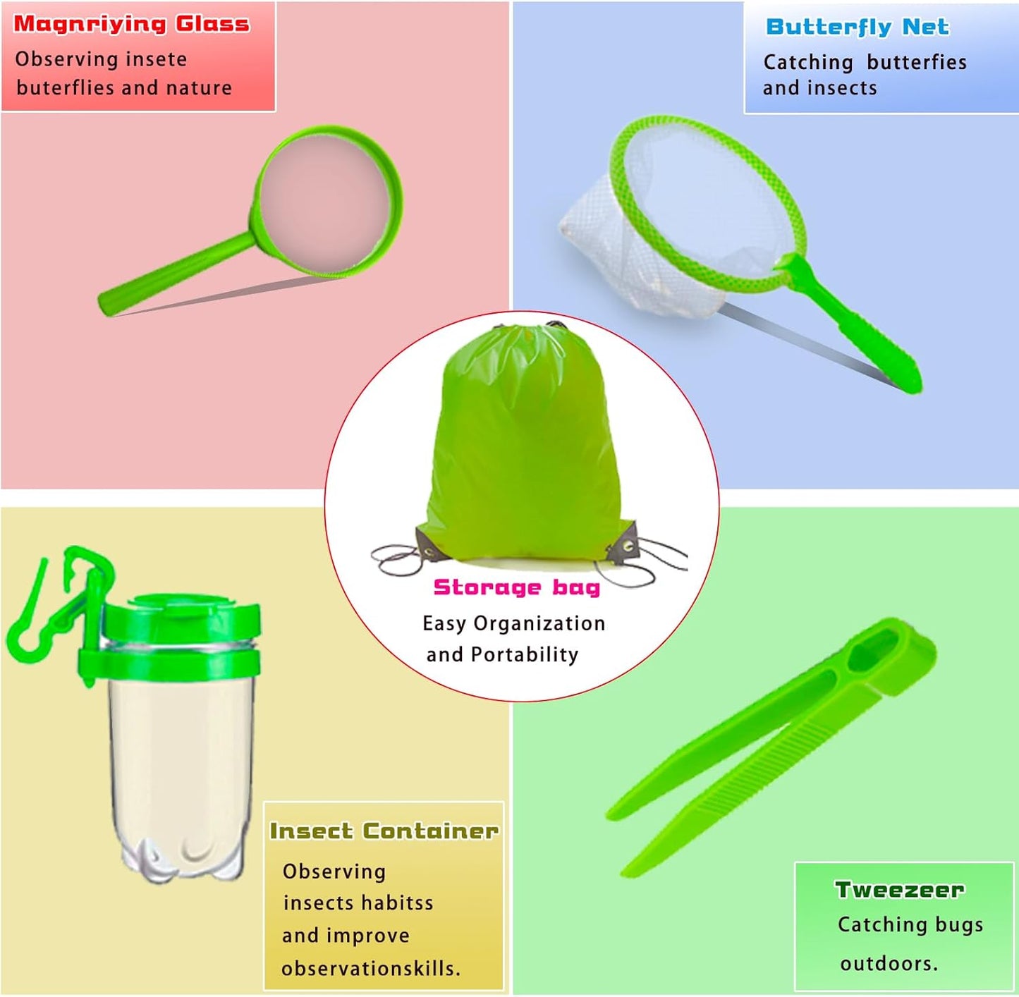 Bug Catcher for Kids - Outdoor Insect Catching Kit with Butterfly Net, Bug Box, and Storage Bag - Non-Toxic Educational Toys for Nature Exploration, for Boys & Girls Ages 3-12