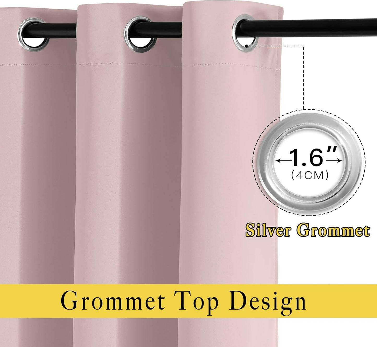 NICETOWN Blush Pink Short Curtains for Girls Room, Grommet Kitchen Window Curtains Thermal Short Drapes Room Darkening for Cafe, 2 Panels, W52 x L36