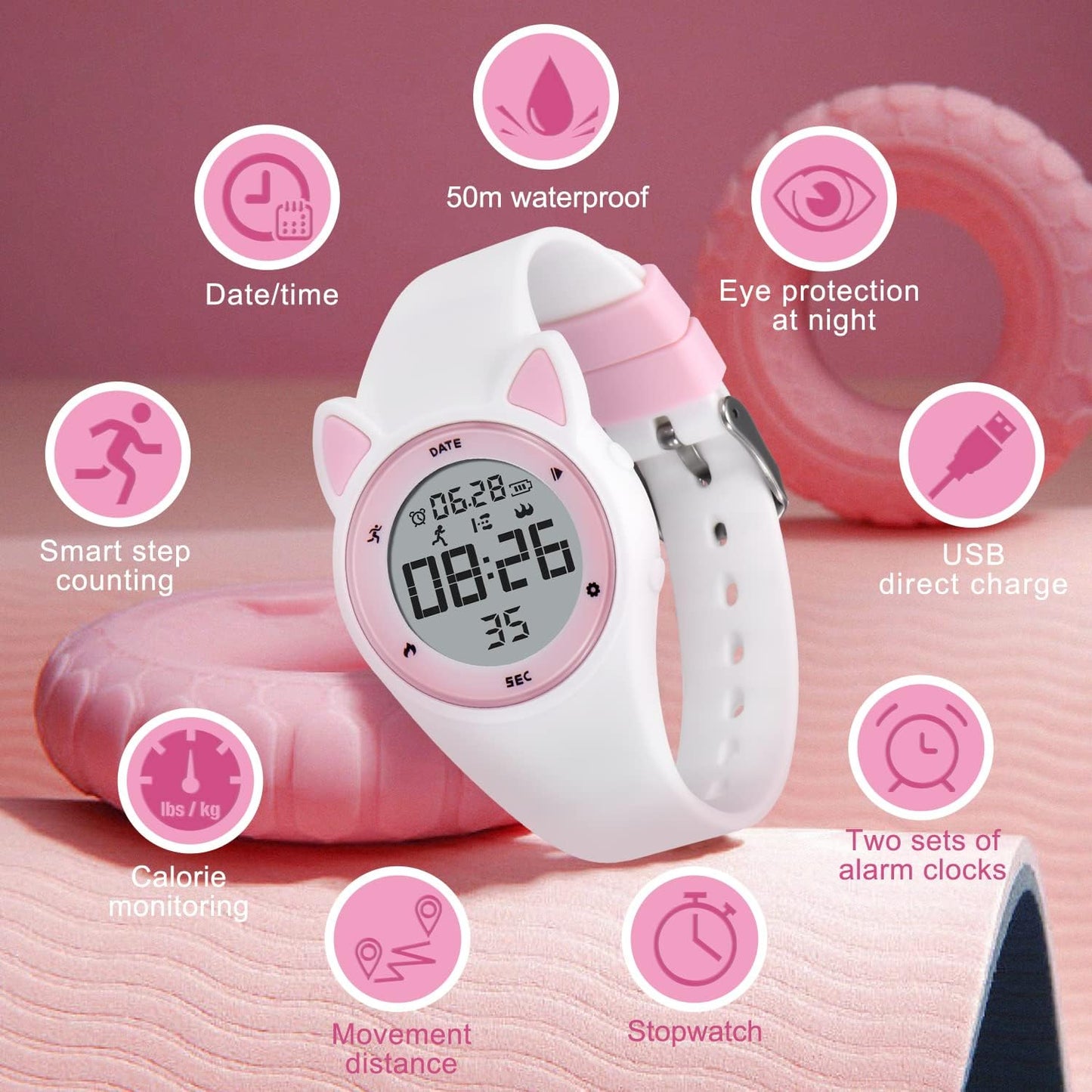 Kids Watches for Girls Boys Digital Sport Watch with Step Counter Pedometer Vibration Alarm Clock, No App Waterproof Fitness Tracker Kids Watch Boys Girls Teens Students Ages 5-16