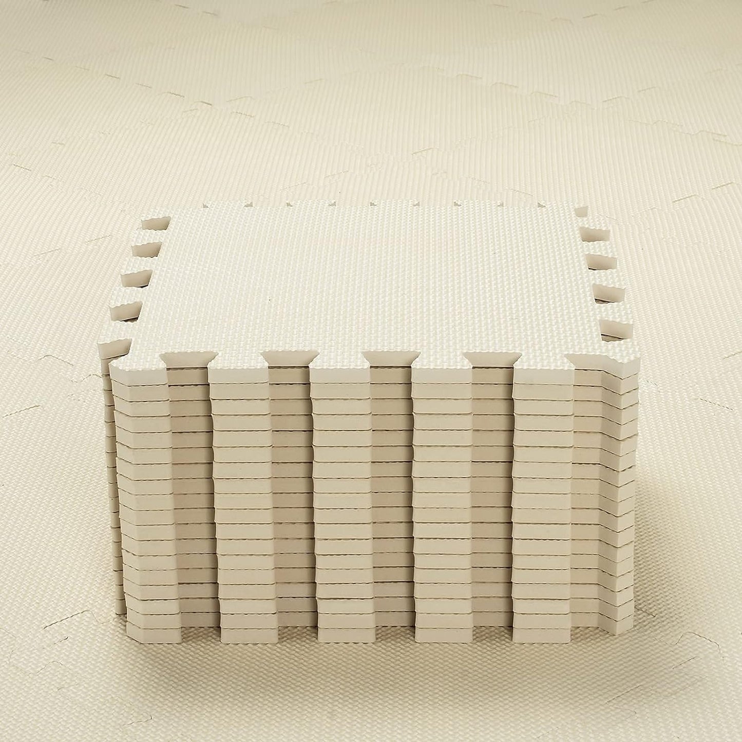 qqpp EVA Rubber 18 Tiles Interlocking Puzzle Foam Floor Mats - Baby Play Mat for Playing | Exercise Mat for Home Workout. Beige. QC-Jb18N