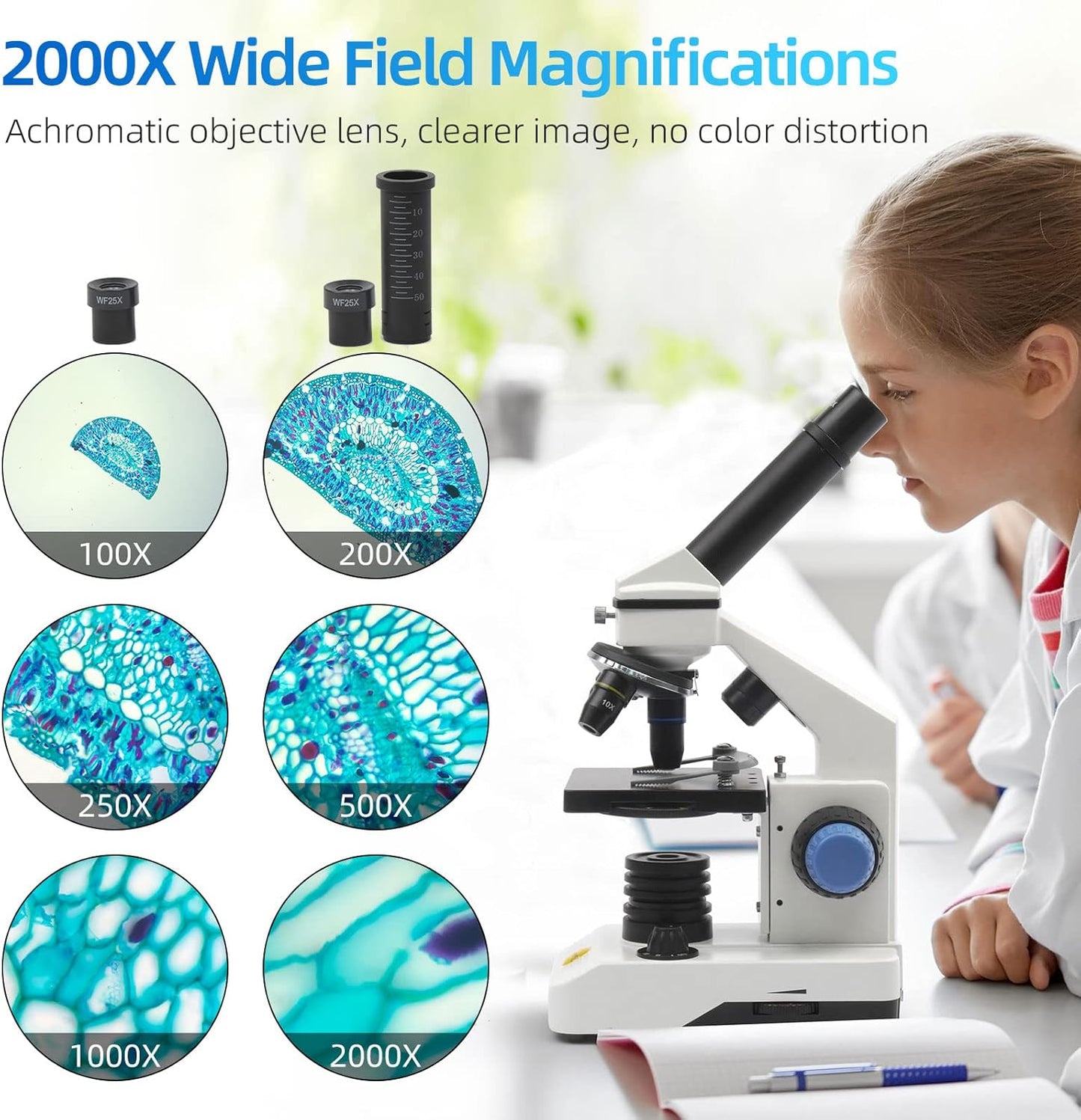 SWIFT Compound Monocular Microscope Kit Microscope for Adults Students Beginners,80X-2000X STEM Kit with All Metal Body Microscope, Carrying Box for School Laboratory Home Education SS121
