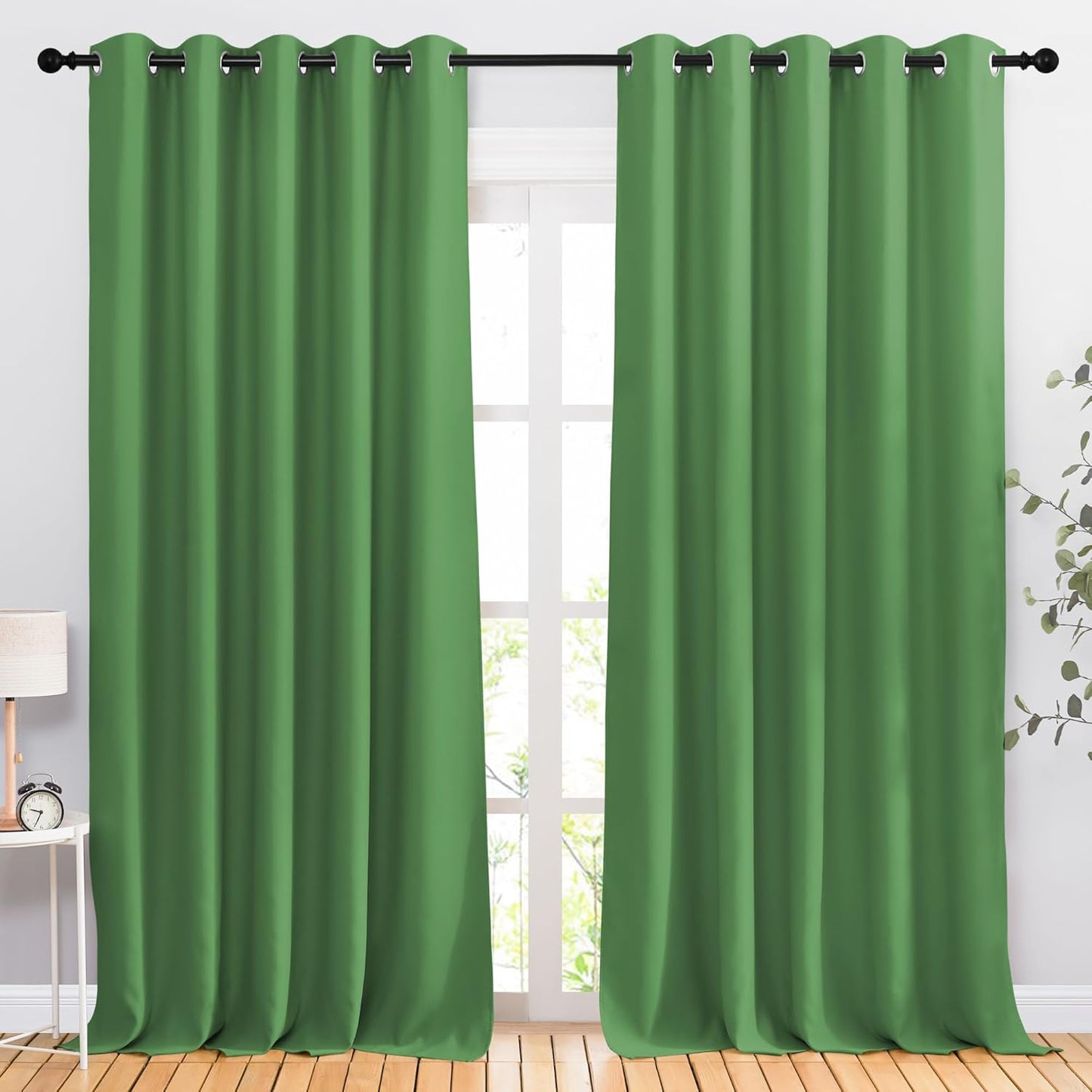 NICETOWN Room Darkening Curtains for Room Divider, Grommet Thermal Curtains Light & Sound Reducing Window Treatments for Sliding Glass Door, W66 x L110, Forest Green, 2 Panels