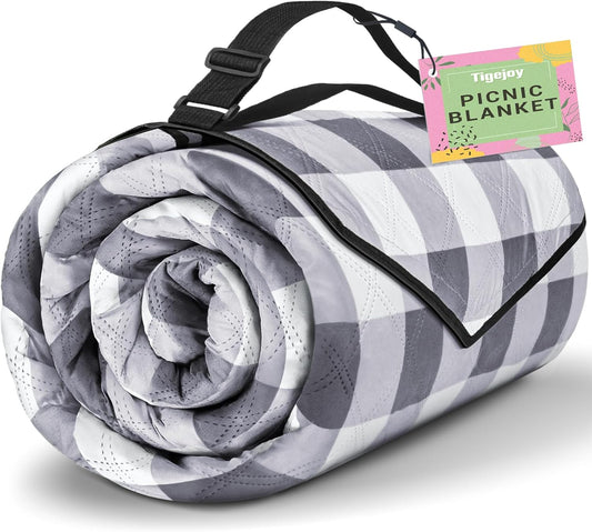 TigeJoy Extra Large Picnic Blanket Waterproof Foldable 80''x118'', Outdoor Picnic Mat Beach Blanket Sandproof for Park, Grass, Travel, Hiking, Camping Essentials, Gingham Picnic Blanket
