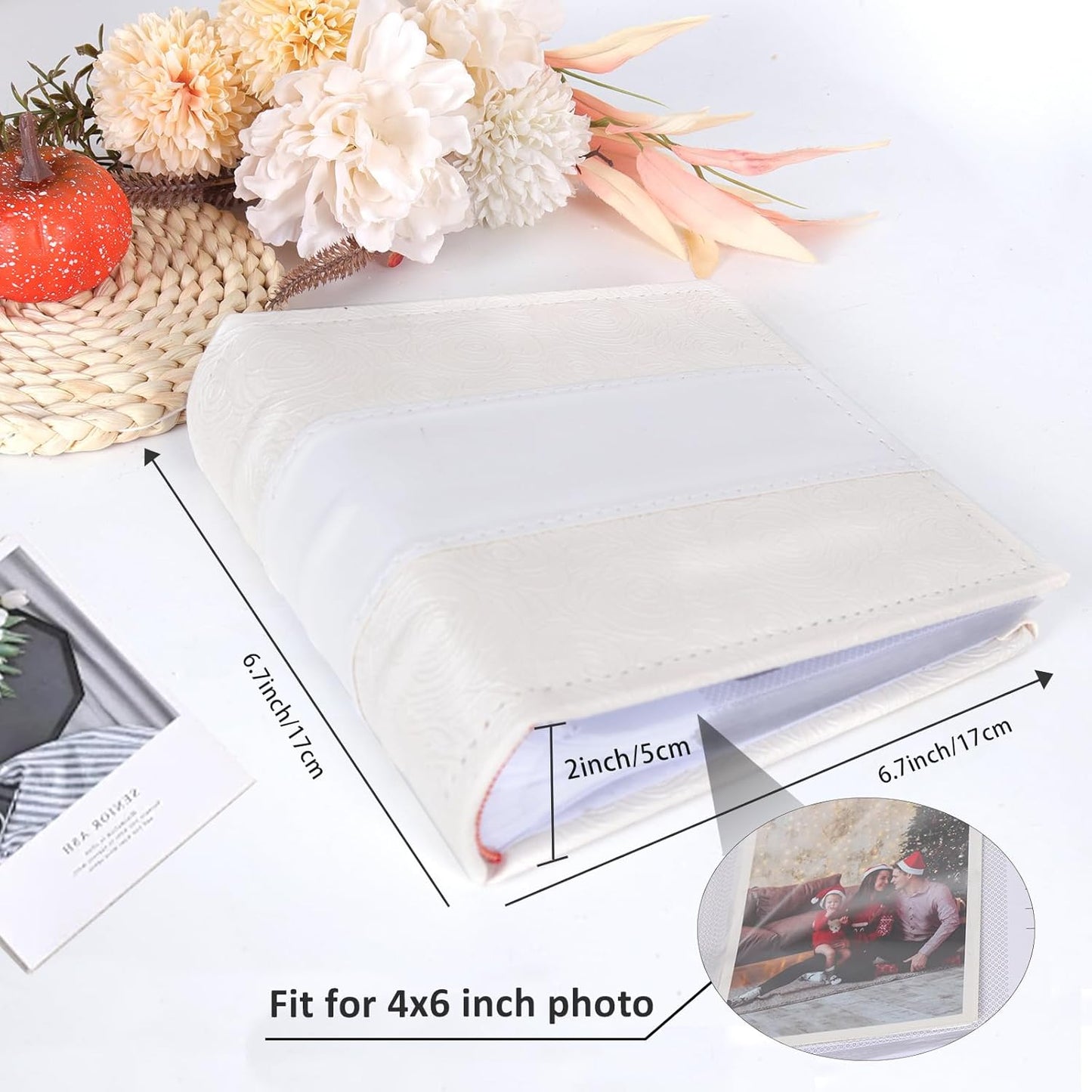 RECUTMS Photo Album 4x6 with Writing Space 100 Photos Photo Book, Leather Cover Picture Album with Memo Areas for Wedding Anniversary Family Baby Couple Valentines Graduation Travel (White)