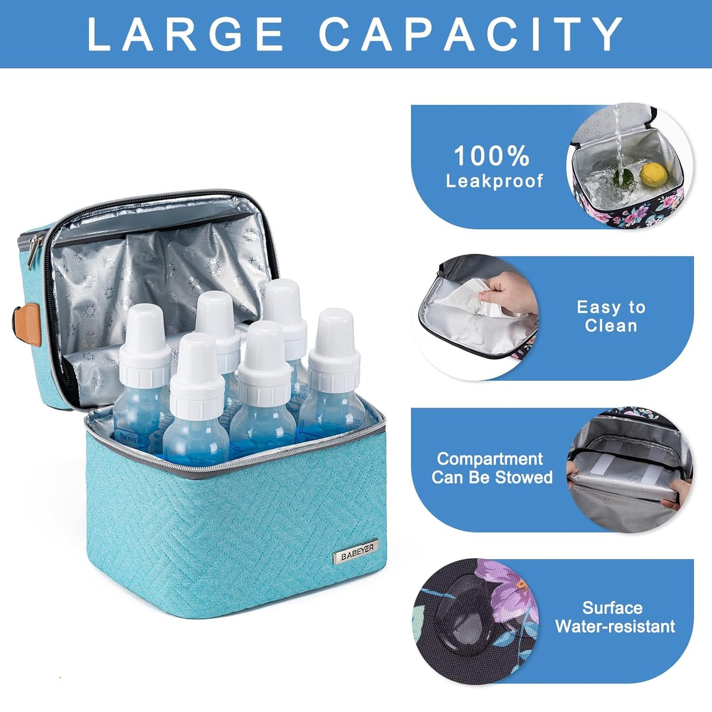 Breastmilk Cooler Bag with Ice Pack Fits 6 Baby Bottles up to 9 Ounce, Breast Milk Pump Cooler Bag with Shoulder Strap for Nursing Mom Daycare, Work, Travel- Lake Green