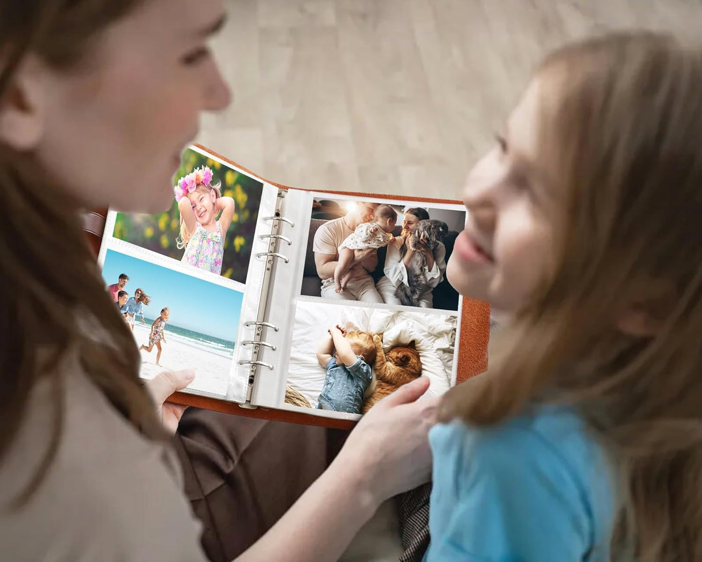 Genuine Leather Photo Album 4x6 for 200 Photos, Scrapbook with Writing Space of 30 Paper and Stickers, Travel Family Wedding Kids Graduation Ultrasound Baby Picture Album, Fathers Day Gift, Brown