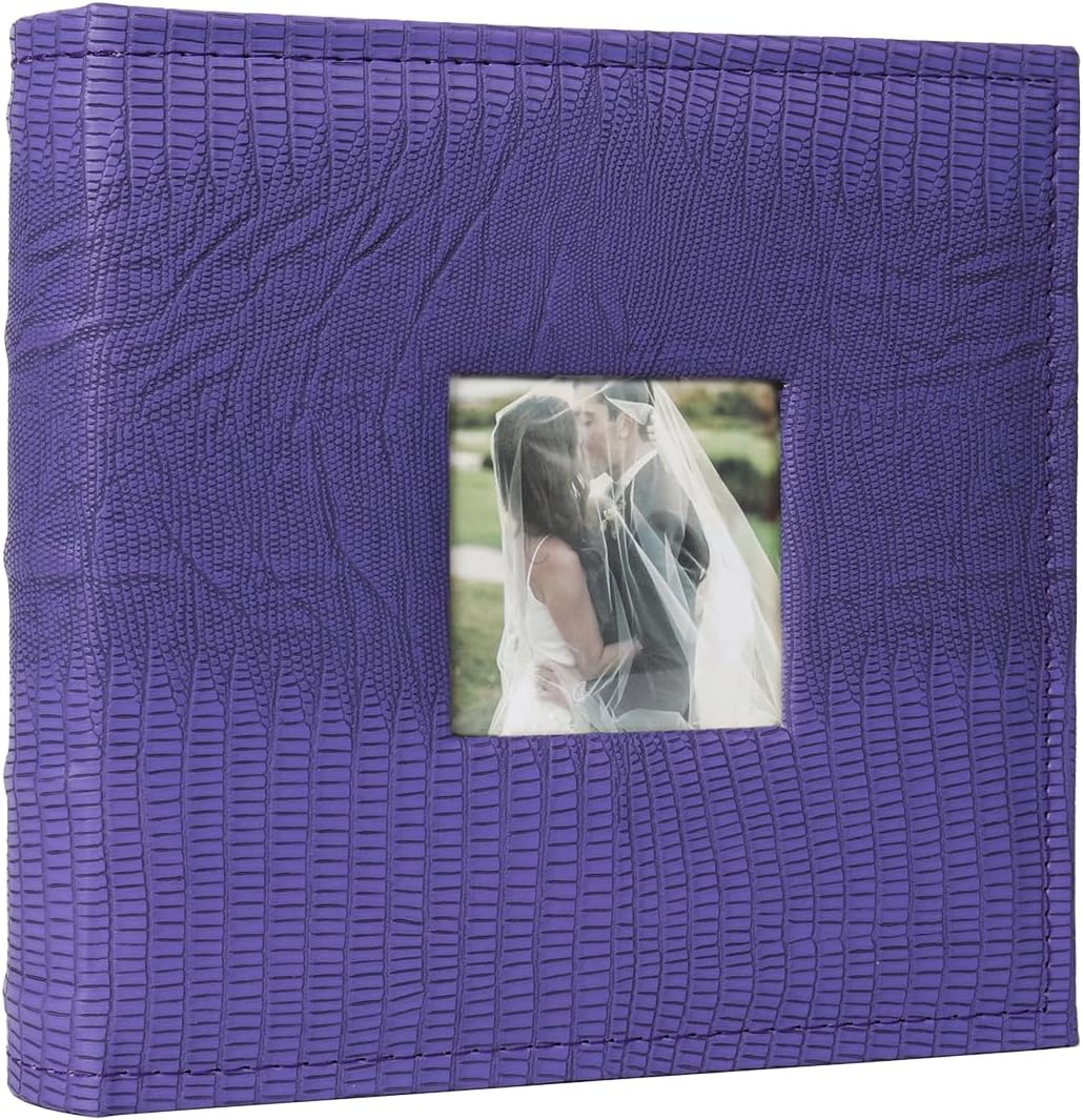RECUTMS Photo Album with Memo Hold 100 4x6 Photos with Memo Areas, Slip in Pockets PU Leather Cover Small Photo Book with Front Window for Memories Couple Kids Family Pictures (Purple)