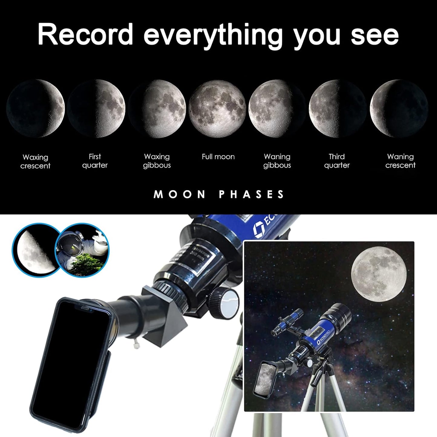 Telescope for Kids & Adults Beginners, 70mm Astronomy Refractor Telescope with Adjustable Tripod, Portable Telescope for Moon & Planet Viewing, Includes 2 Eyepieces & Finder Scope