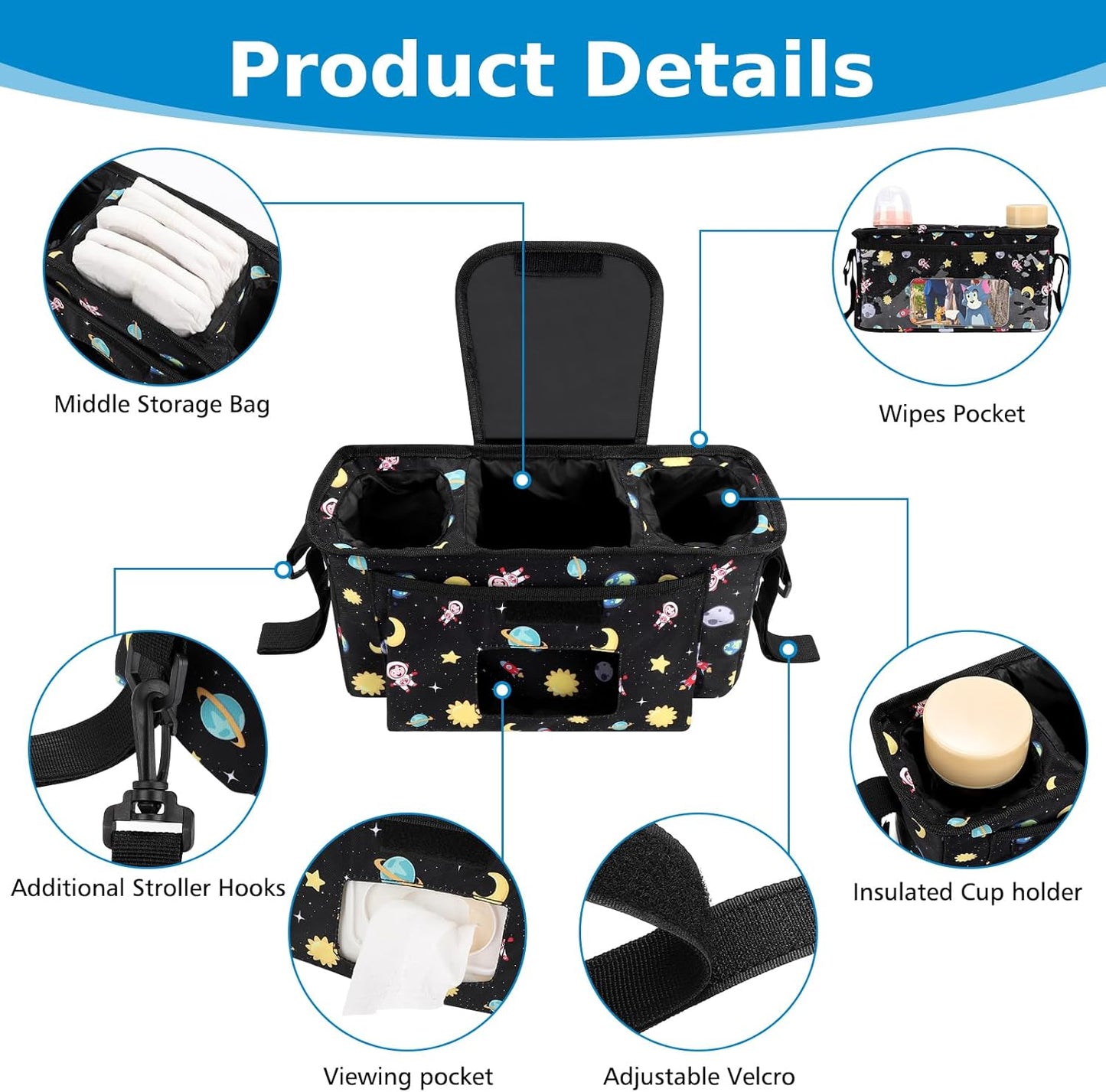 Accmor Universal Stroller Organizer with Insulated Cup Holder and Shoulder Strap, Stroller Bag Caddy Organizer Stroller Accessories for Uppababy, Baby Jogger, Nuna, Doona, Britax Strollers