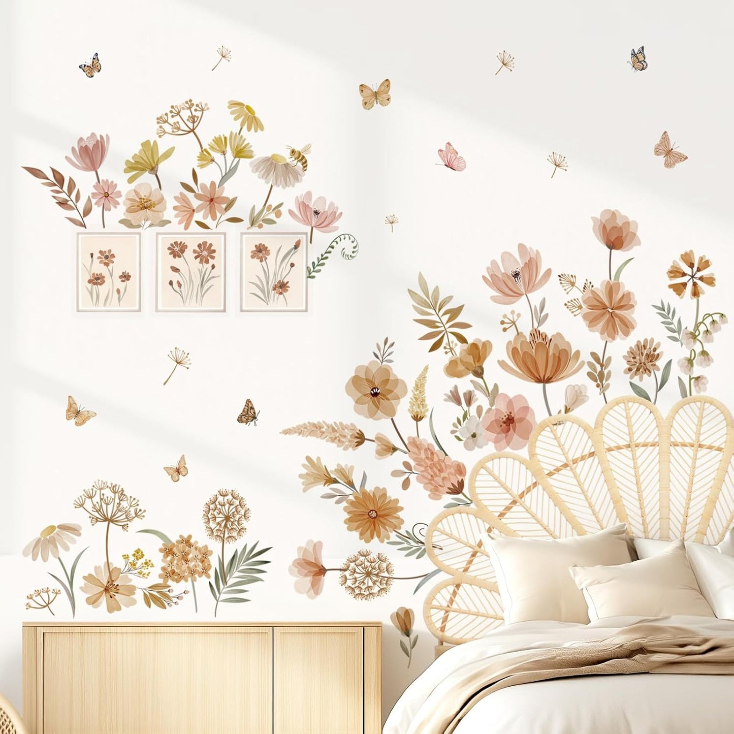 decalmile Boho Flower Wall Decals Wildflower Dandelion Grass Wall Stickers Girls Bedroom Living Room Kitchen Wall Decor