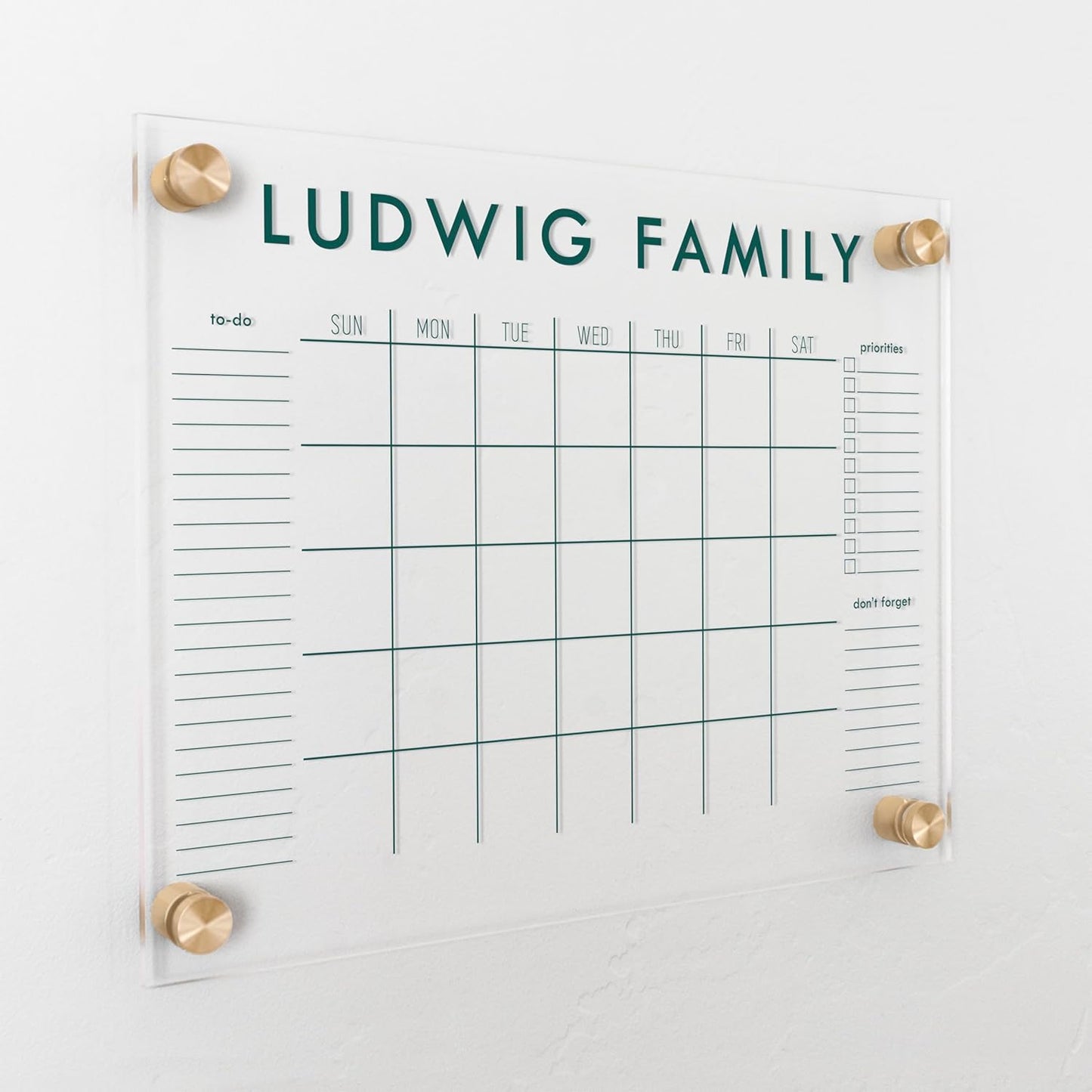Personalized Clear Acrylic Calendar for Wall, Calendar Whiteboard for Wall, Dry Erase Wall Calendar, Wall Calendar Organizer System for Home (Block, Jade, 14"W x 11"H)