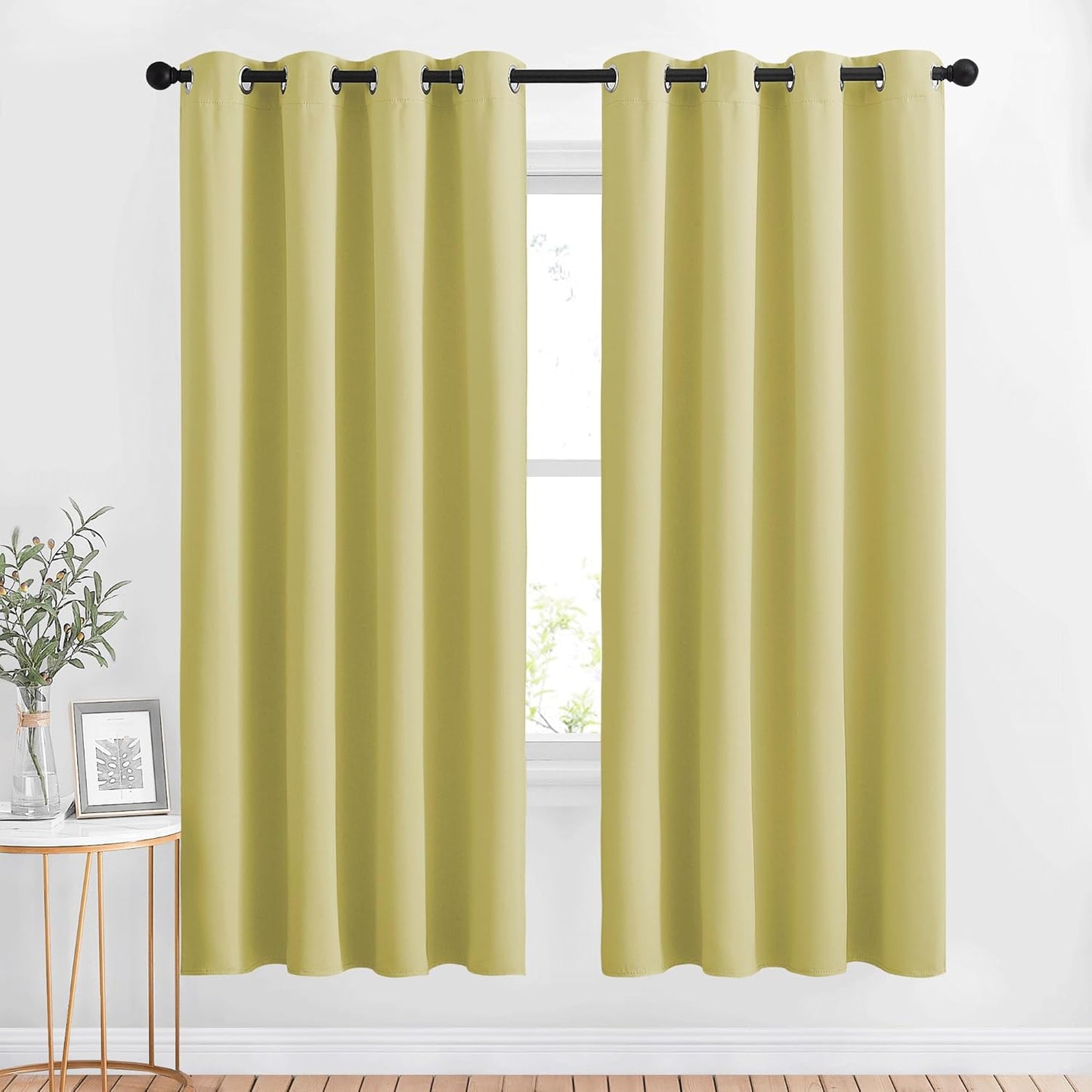 NICETOWN Room Darkening Curtain Panels Grommet - Home Decorations Thermal Insulated Solid Grommet Top Room Darkening Living Room Drapes (Paler Yellow, 1 Pair, 52 x 72-Inch)