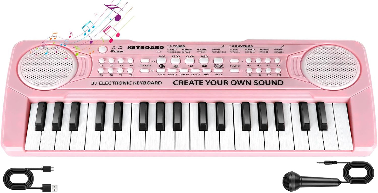 Kids Toddler Toy Piano Keyboard, 37 Key Pink Pianos for Kid Music Toys Instruments with Microphone for 3 4 5 6 7 8 Year Old Girl Boy Birthday/Christmas Day Gift