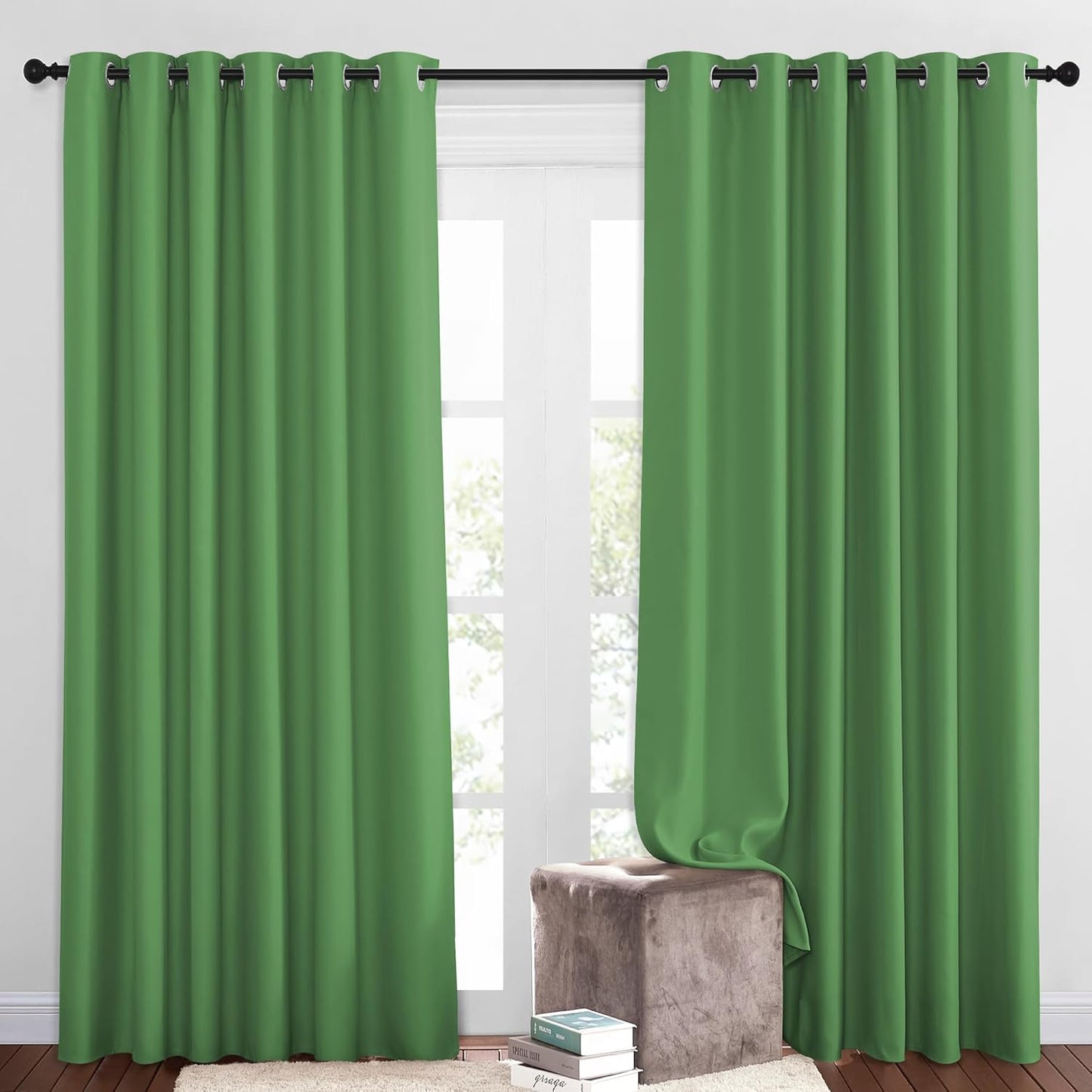 NICETOWN Insulated Blackout Curtains and Drapes - Energy Saving Thermal Insulated Solid Grommet Blackout Draperies for Sliding Glass Door/Patio (1 Pair, W80 x L84, Forest Green)