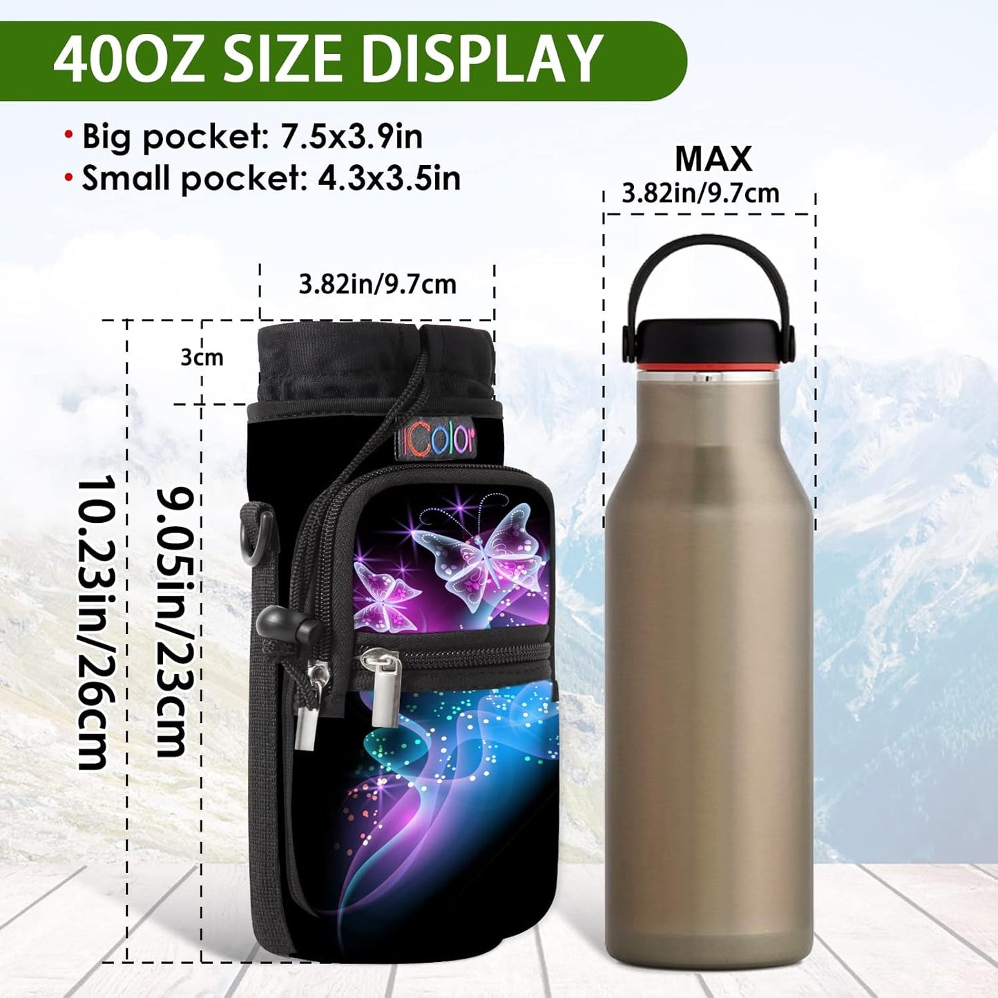 icolor Water Bottle Carrier Bag with Strap 25/32/40 oz Crossbody Bottle Holder with Phone Pocket Sling Sleeve Insulated Neoprene Water Bottle Pouch for Walking Travelling