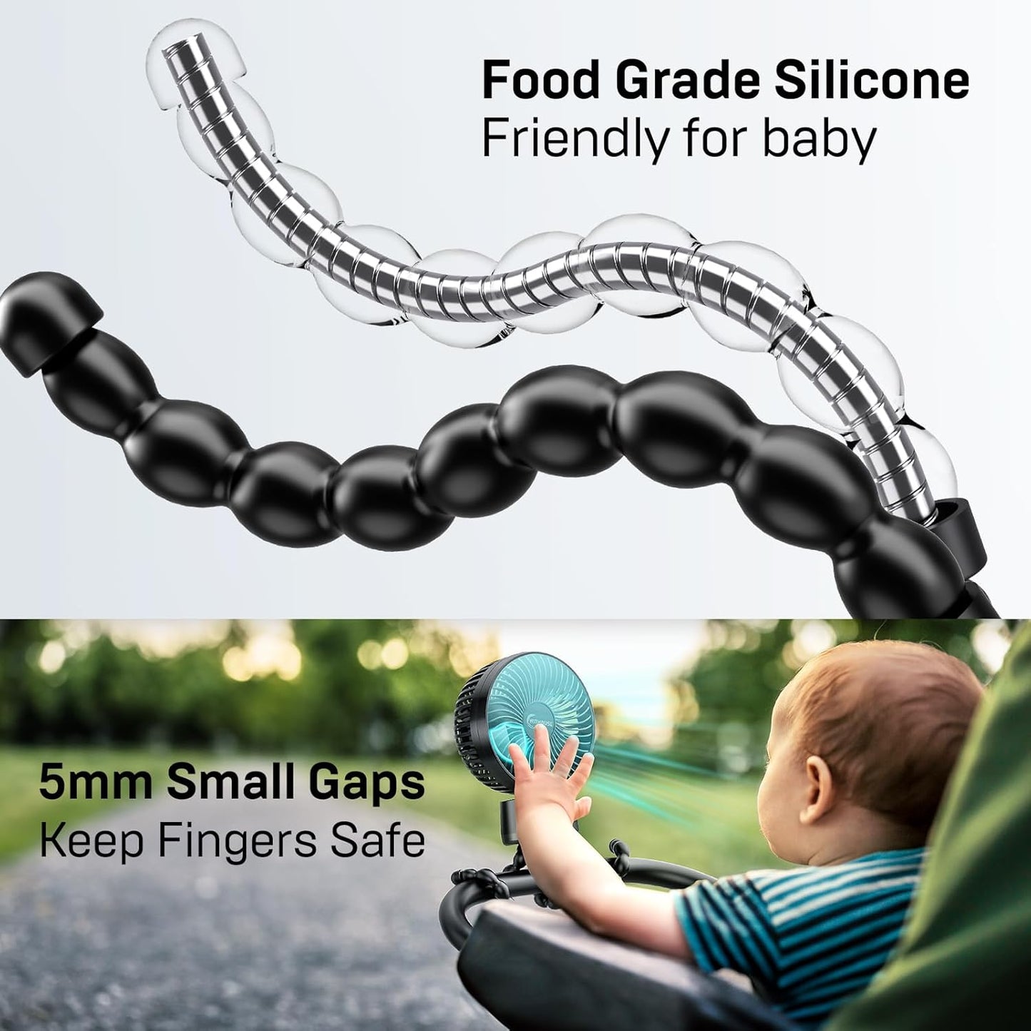 20000mAh Portable Stroller Fan, 120° Auto Oscillation, 3-IN-1 with Power Bank LED Light Detachable Flexible Tripod Rechargeable Battery Powered Clip On Fans Desk for Baby Crib Car Seat Travel