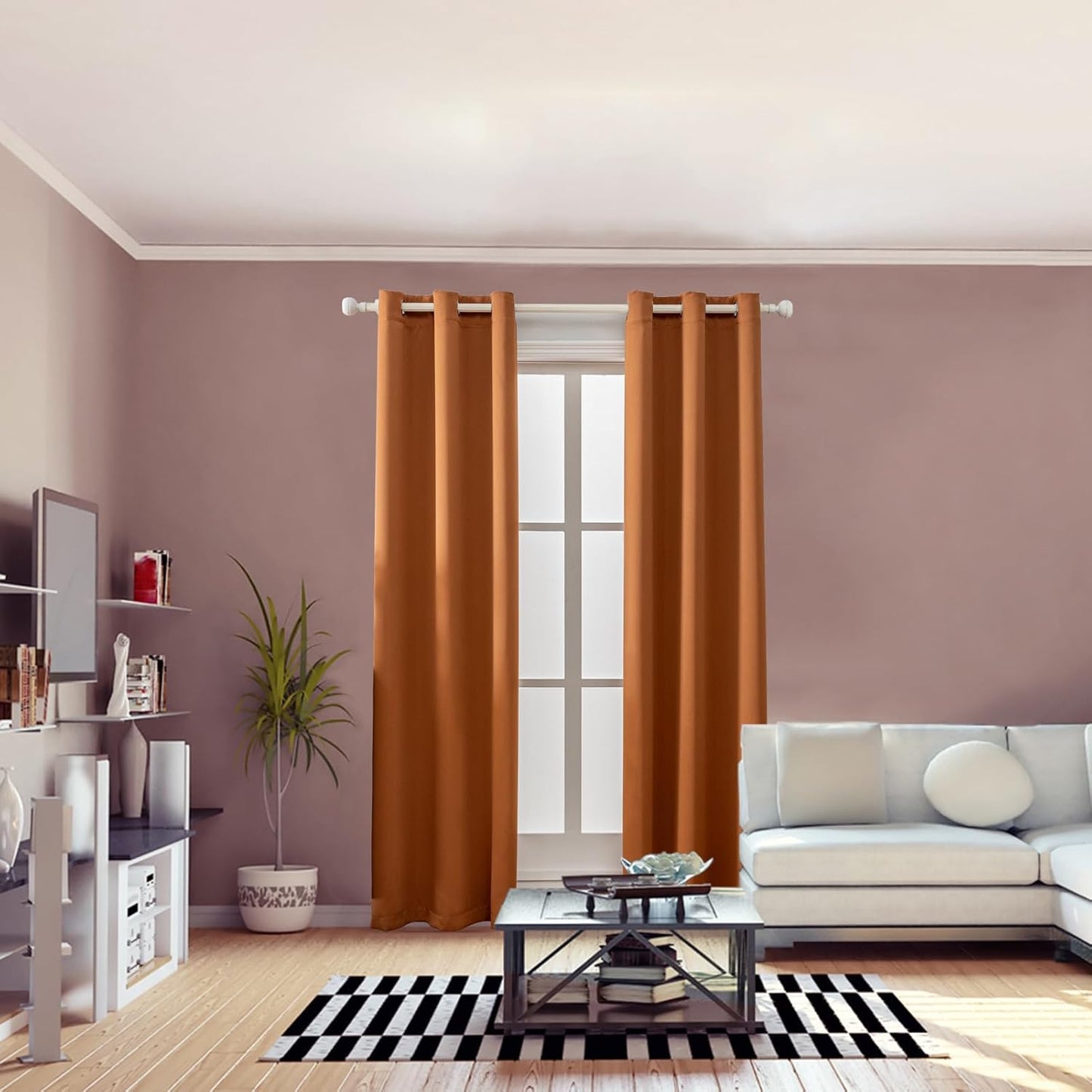 Anytime 100% Blackout Curtain Set, Thermal Insulated & Energy Efficiency Window Draperies for Guest Room, Full Shading Panels for Shift Worker and Light Sleepers（Orange, 2 Panels, 42W x 84L）