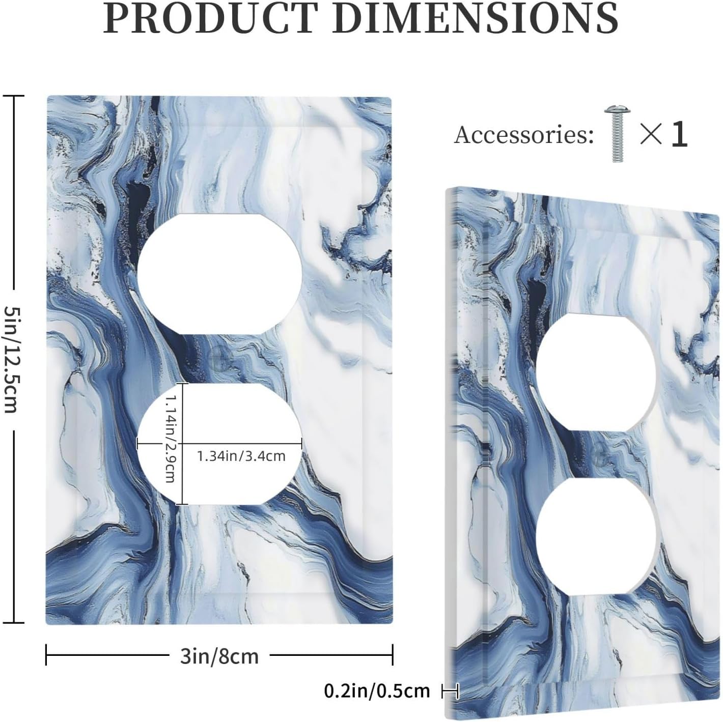 Outlet Covers White Marble Navy Blue Line Fluid 1 Gang Duplex Light Switch Cover Decorative Switch Plates Electrical Receptacle Faceplate Wall Plate For Bathroom Kitchen Decor