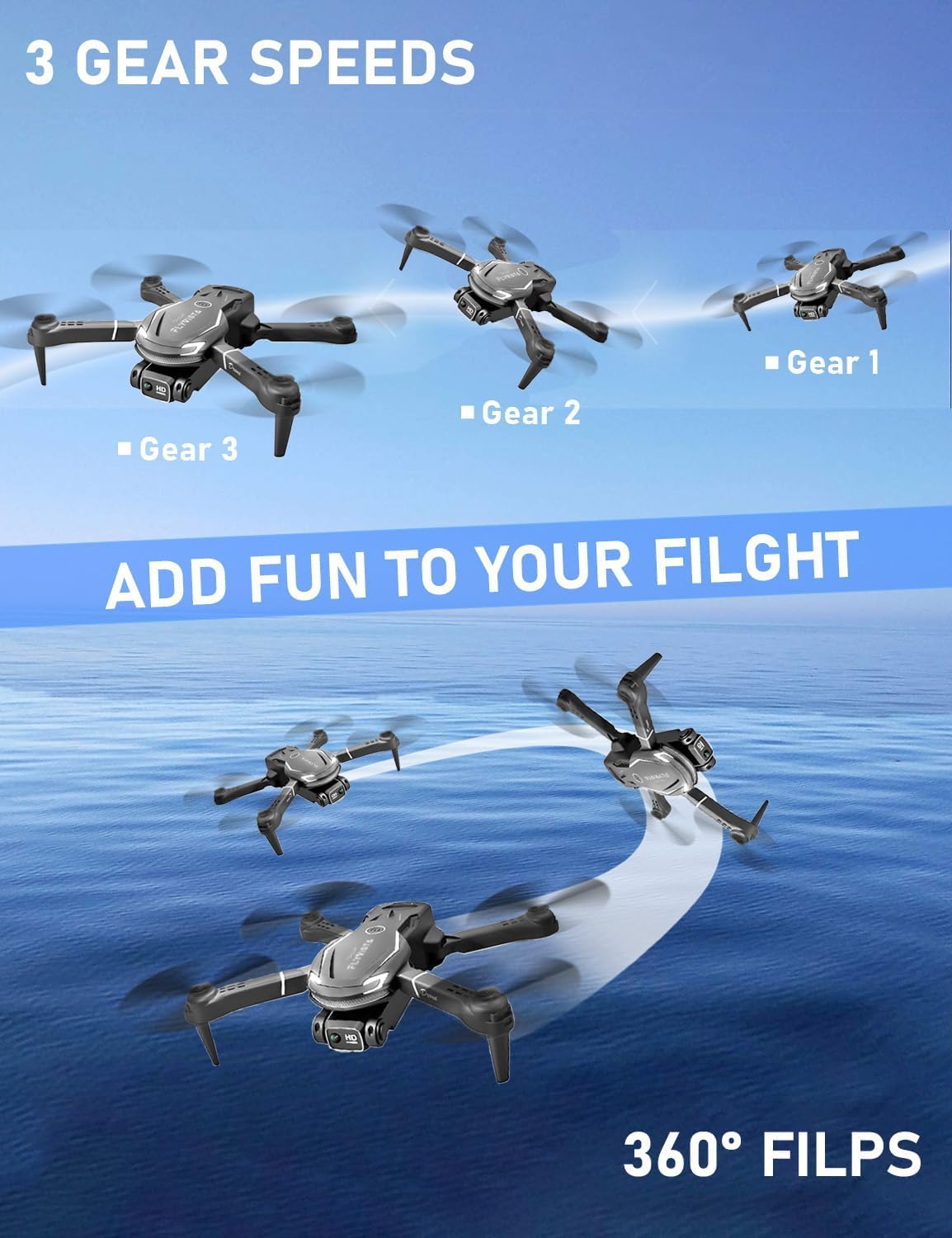 Cool Mini Drone with Camera for Kids Adults Beginners, 1080P FPV Camera Remote Control Drone for Kids with 3 Batteries, One-Click Take Off/Landing, Altitude Hold, Headless Mode, 360° Flips, 3-Gear Speeds , Emergency Stop, Toys Gifts for Kids