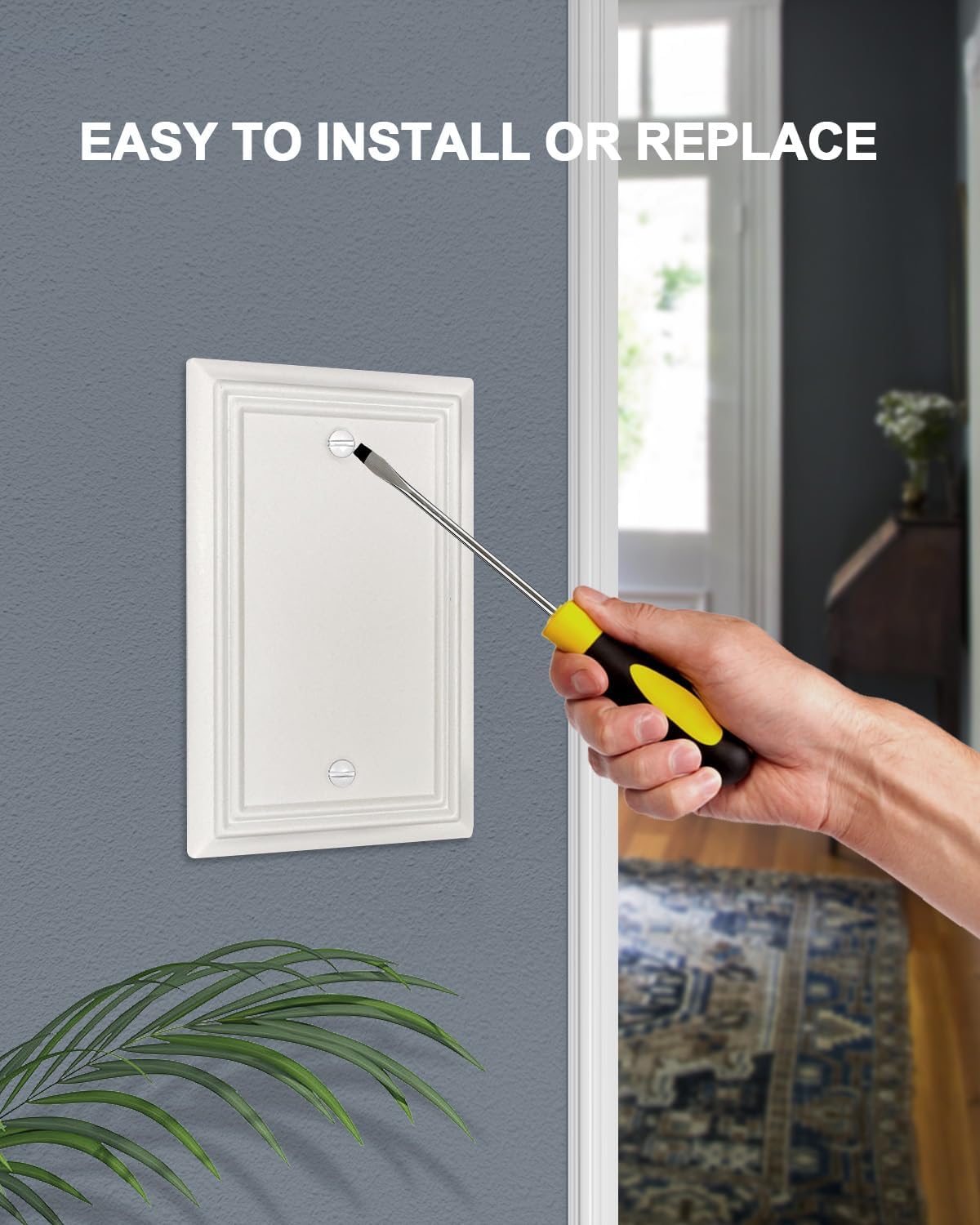 2-Pack Blank Wall Plate, Metal Plate Cover for Unused Outlets, Off White Finish, 3.15''*4.88'', Midsize