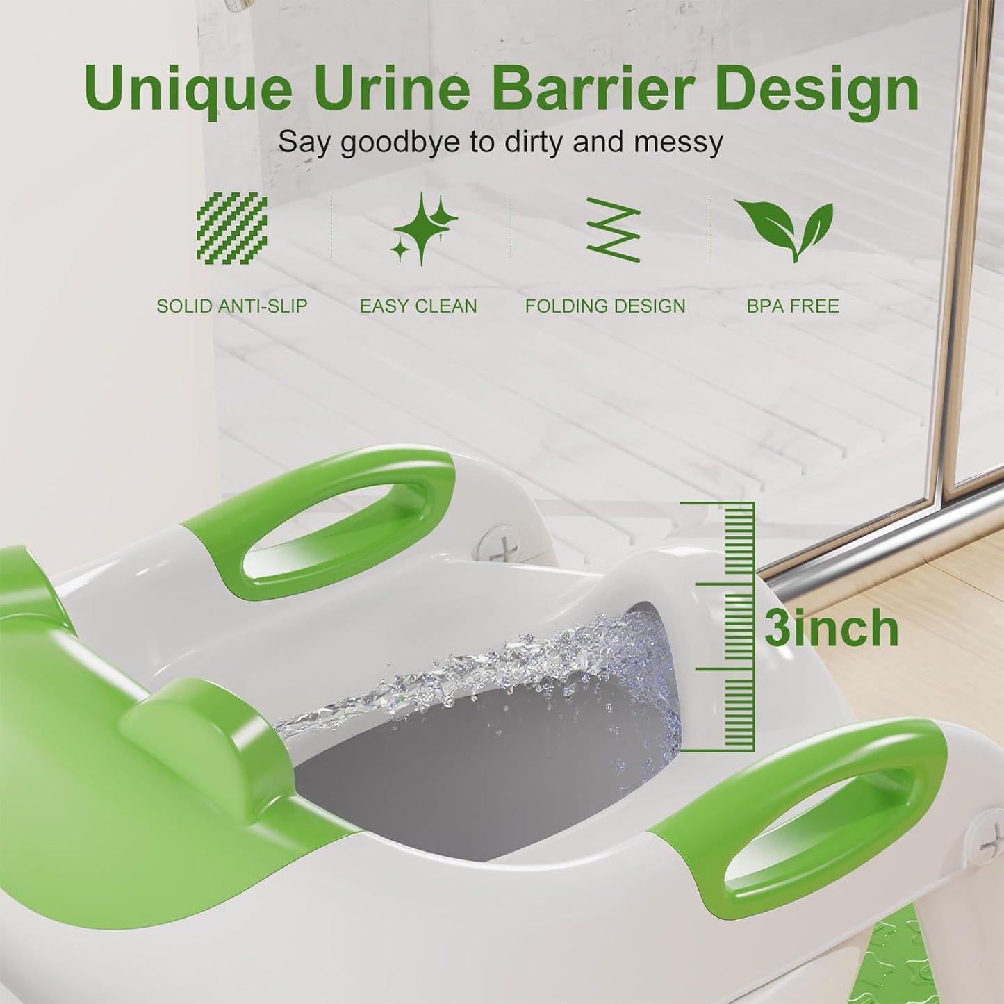 Potty Training Seat with Step Stool Ladder, Upgraded 2-in-1 Toddler Potty Training Toilet Seat with Non-Slip Step Splash Guard Handles and Waterproof Cushion, Toddler Potty Seat for Kids Boys Girls