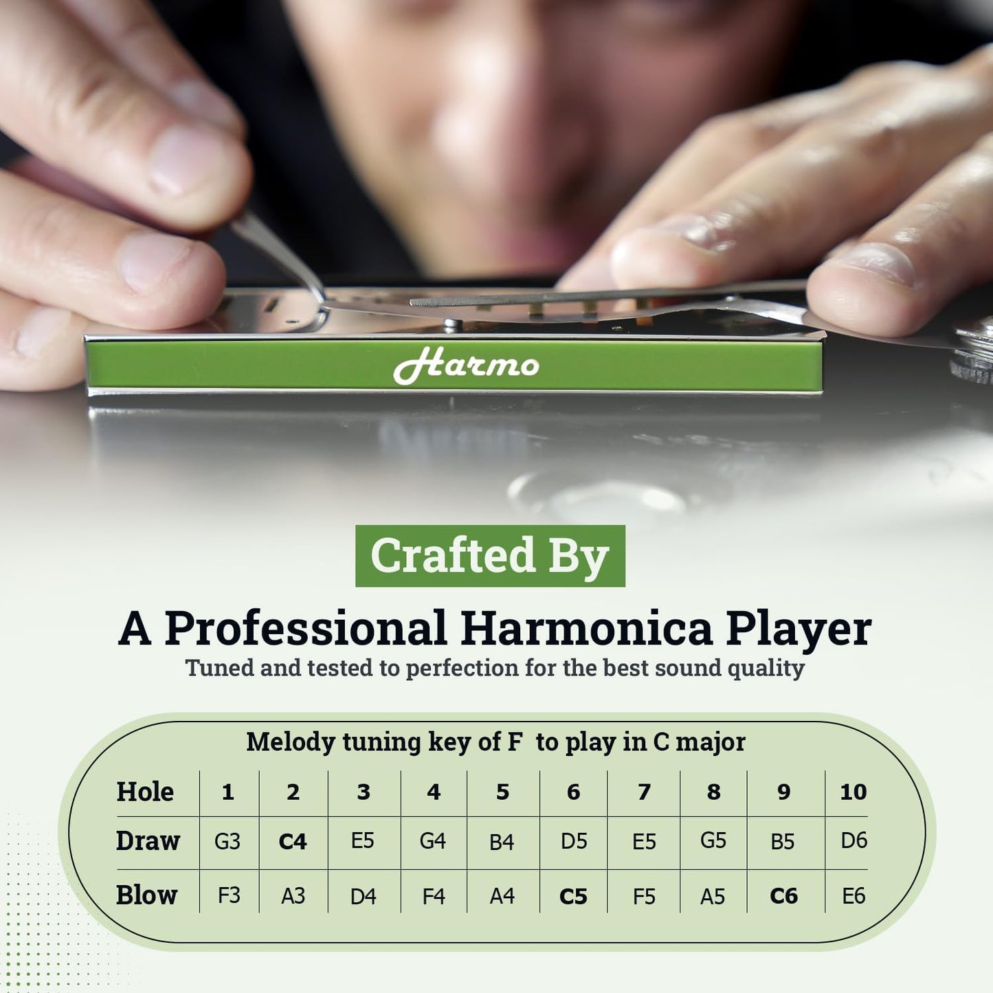 Polar Diatonic Melody Tuned Harmo Harmonica Key of LF - Special Tuning for Easy Melodies in Cross Harp, 2 Octaves Without Bends, Loud & Responsive with Smooth Edges - USA-Checked