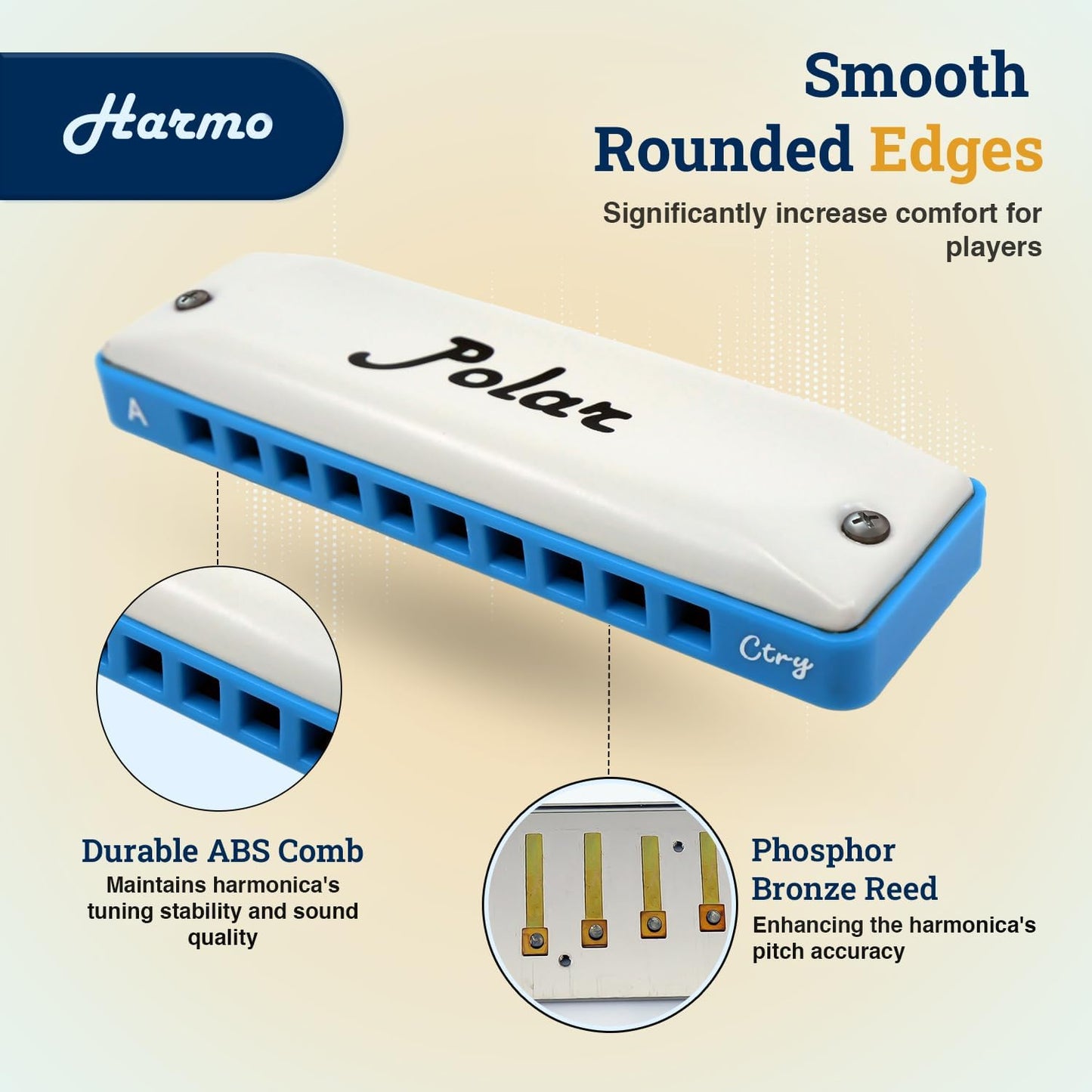 Harmo Polar Diatonic Harmonica Key of Ab, Super Country Tuned - Ideal for Bluegrass, Jazz, and Celtic Music, Mouth Organ With Case, Harmonica for Adults, Beginners & Professionals