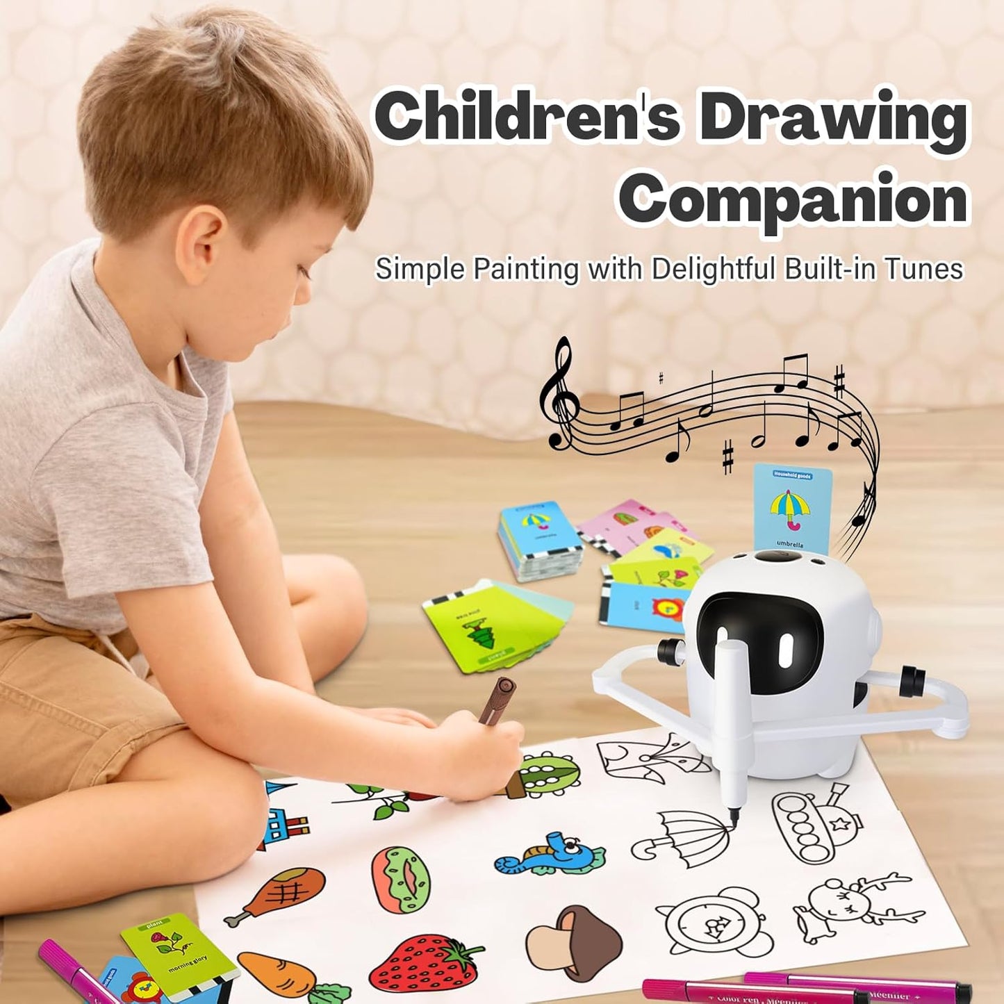 Drawing Robot for Kids with 150 Cards, Voice Interactive Educational Drawing Machine, Montessori Painting Learning Toys for 3 4 5 6 7 8 Year Old Boys Girls Birthday Party