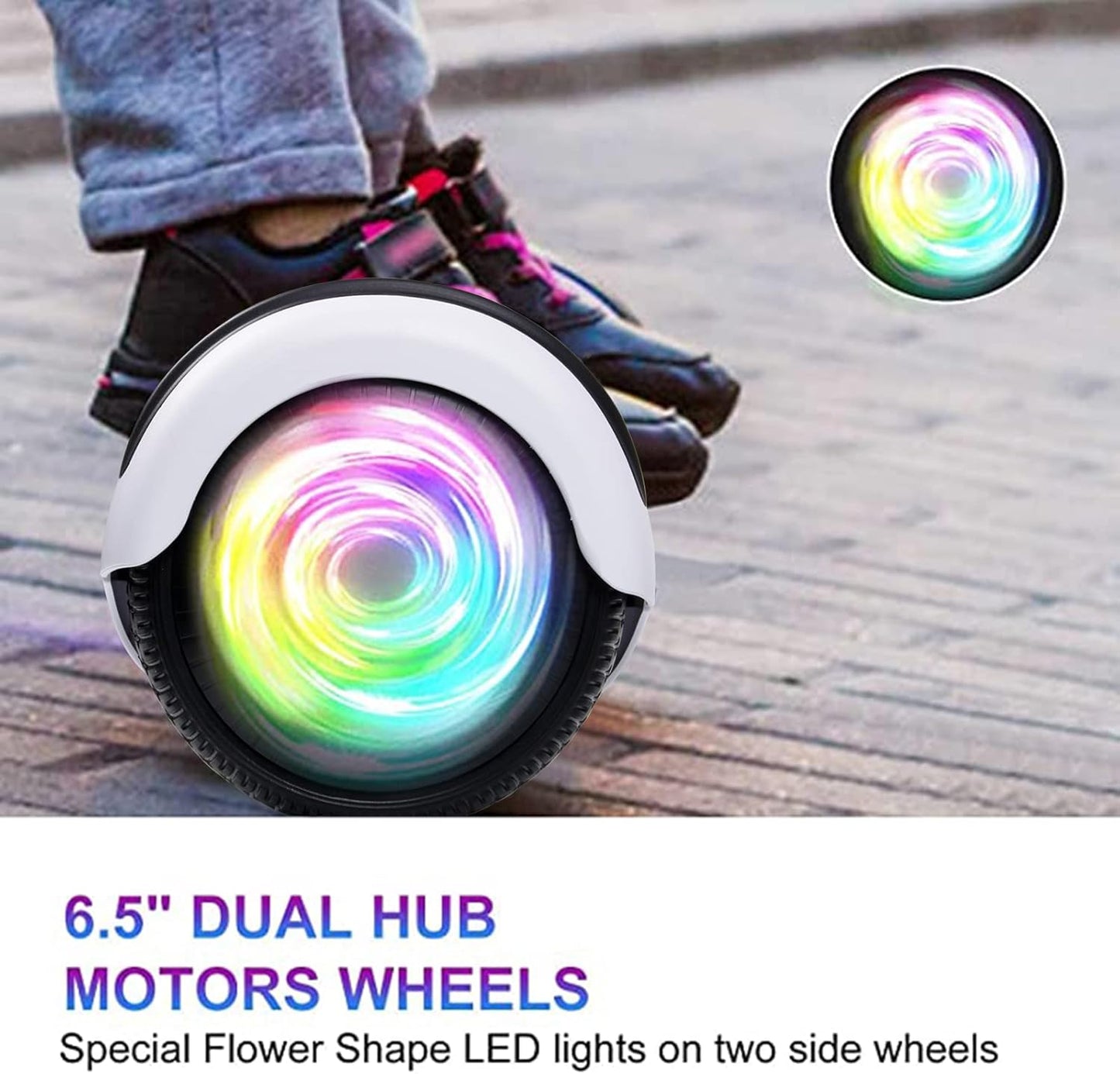 SISIGAD Scooters for Kids Ages 6-12, with Built-in Bluetooth Speaker and 6.5" Colorful Lights Wheels, Safety Certified Self Balancing Scooter Gift for Kids