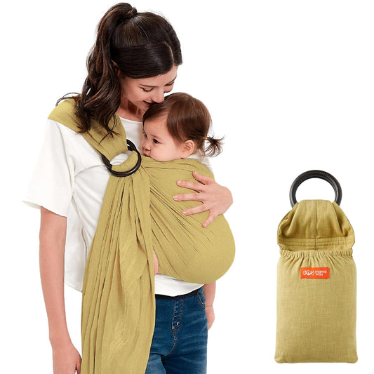 Mamaway Baby Ring Sling Carrier - Newborn and Toddler Sling (Supports up to 165lbs), IHDI Certified, Rayon & Linen Made, Soft & Breathable, Nylon 66 Safety Rings, Storage Pocket Design, Olive