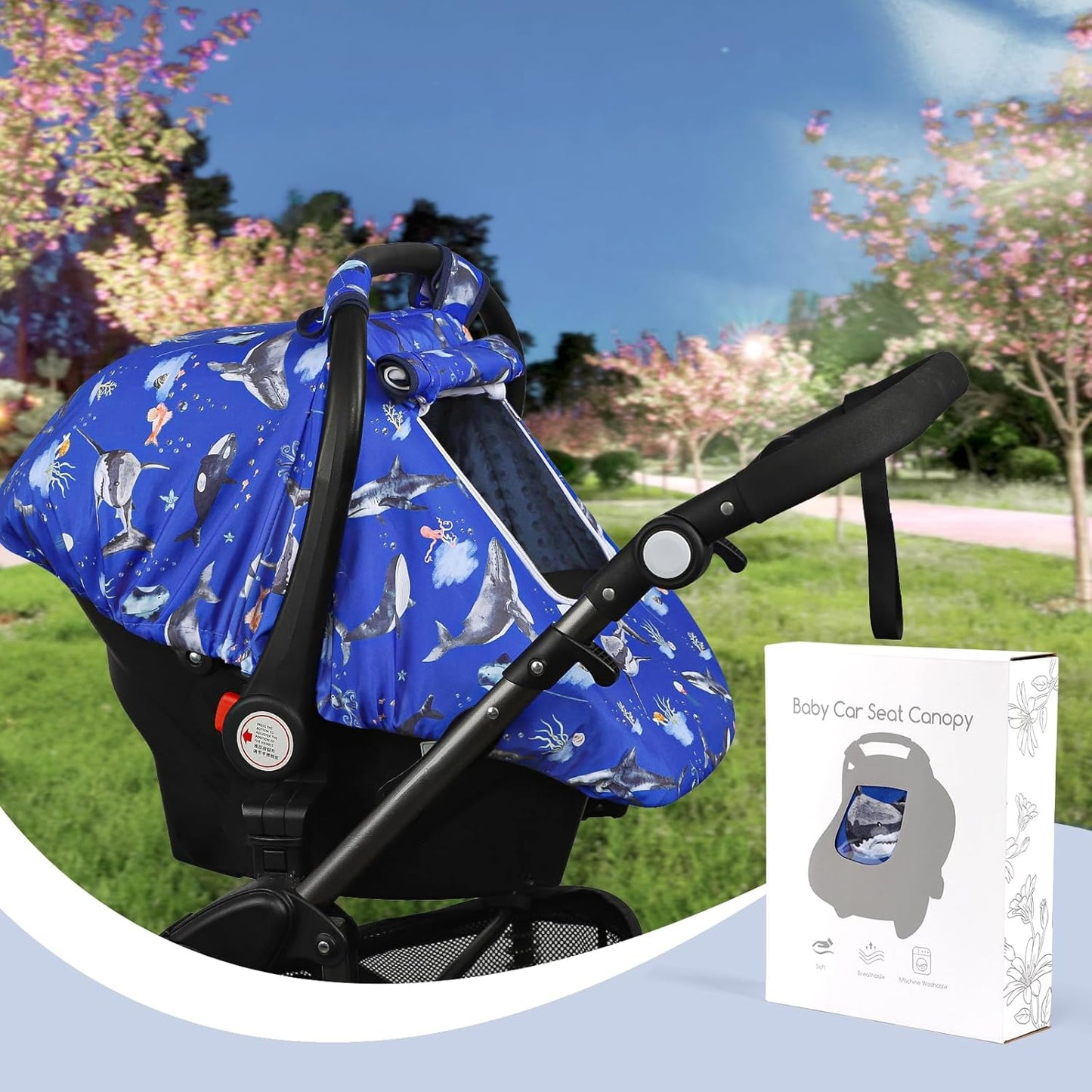 Pea Pod Car Seat Cover Baby, Infant Car Seat Canopy Covers for Newborn with 2 Layers Windows of Breathable Mesh Fabric, Lightweight Polyester/Soft Minky Dot Backing (Ocean)